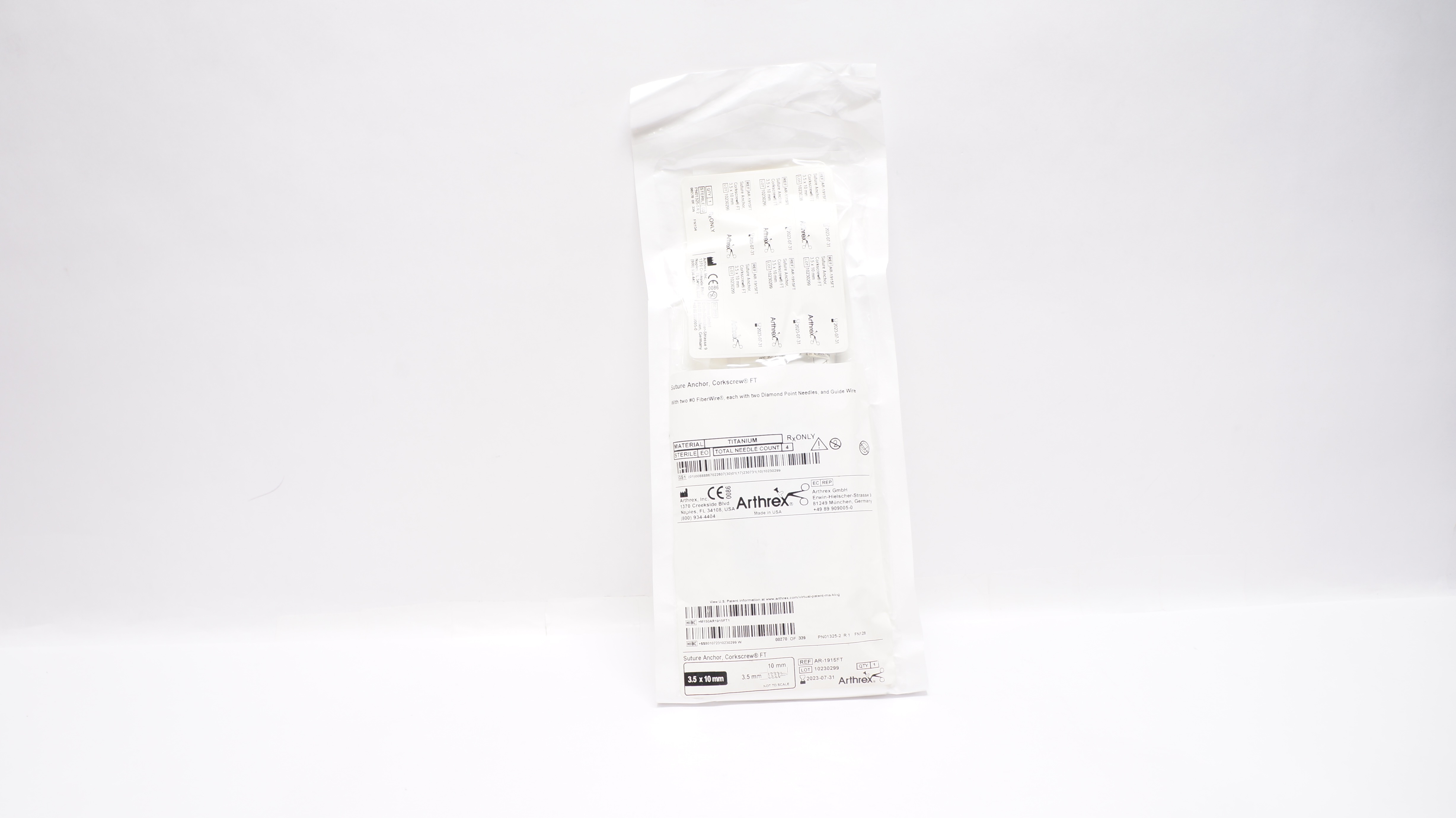 Arthrex AR-1915FT Stre Anchor Corkscrew FT With Two #0 FiberWire 3.5 x 10mm(x)