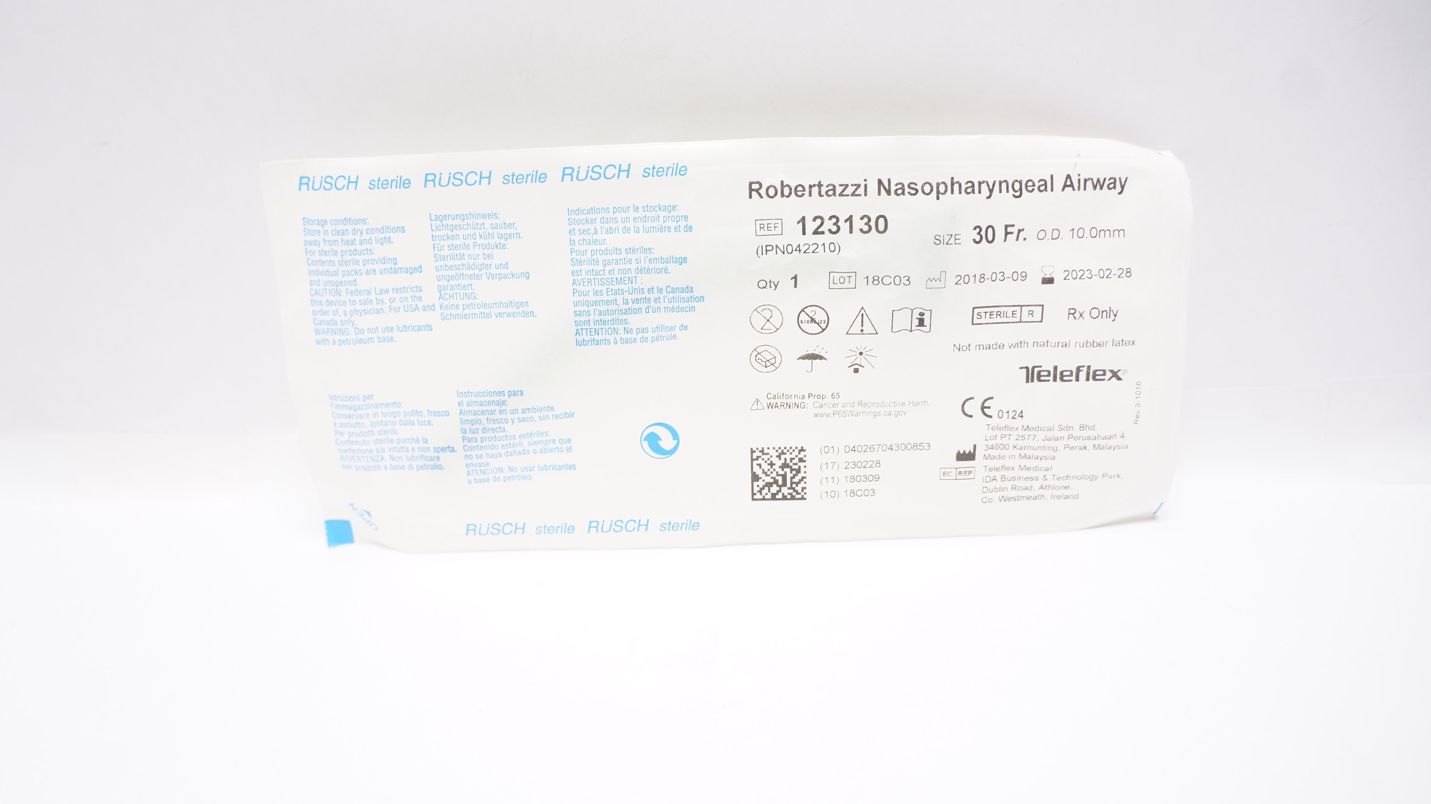 Teleflex 123130 Rusch Robertazzi Nasopharyngeal Airway 30Fr OD 10.0mm (x)