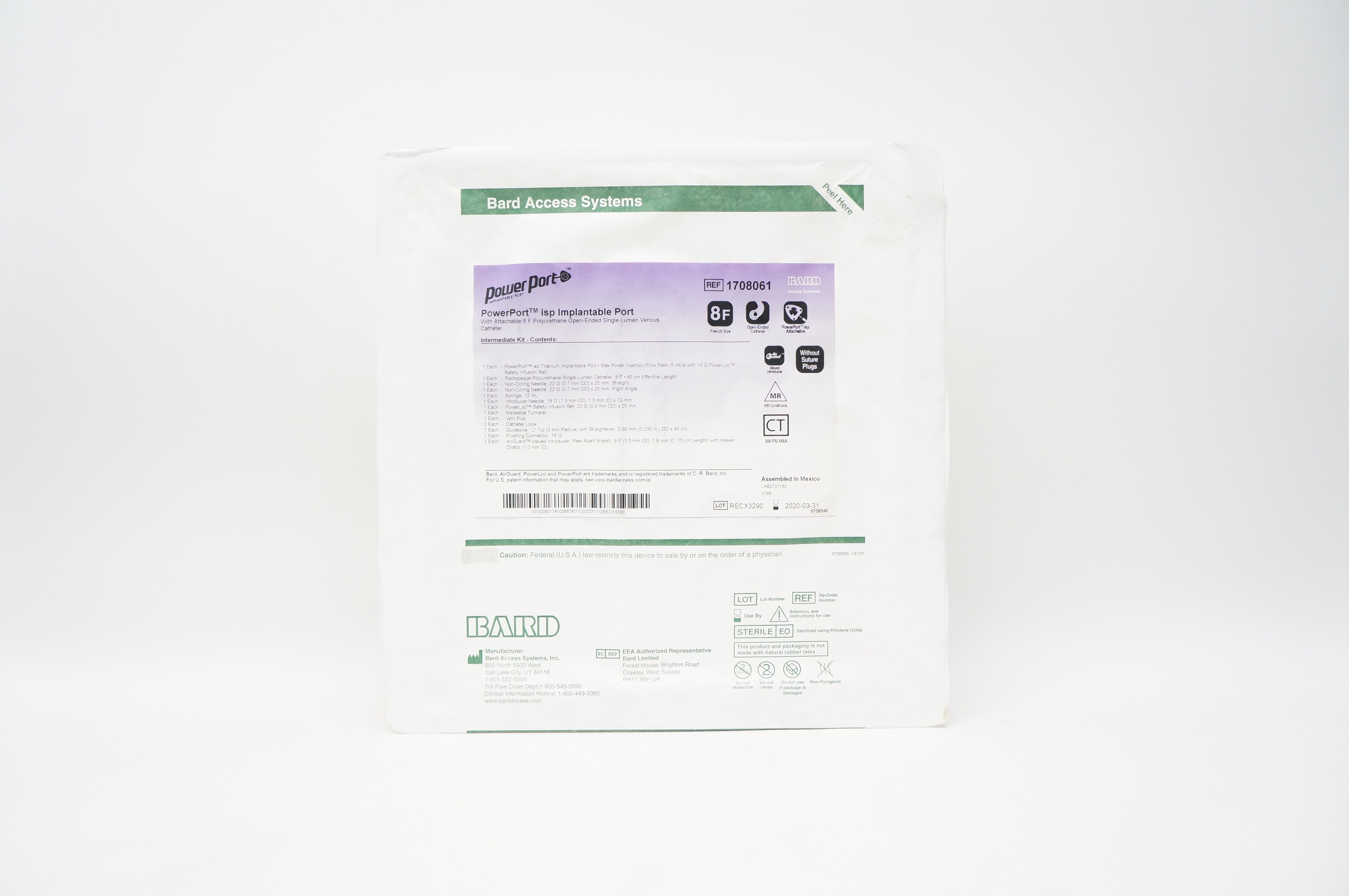 Bard 1708061 PowerPort Isp Implantable Port with Polyurethane Venous Cath. 8F(x)