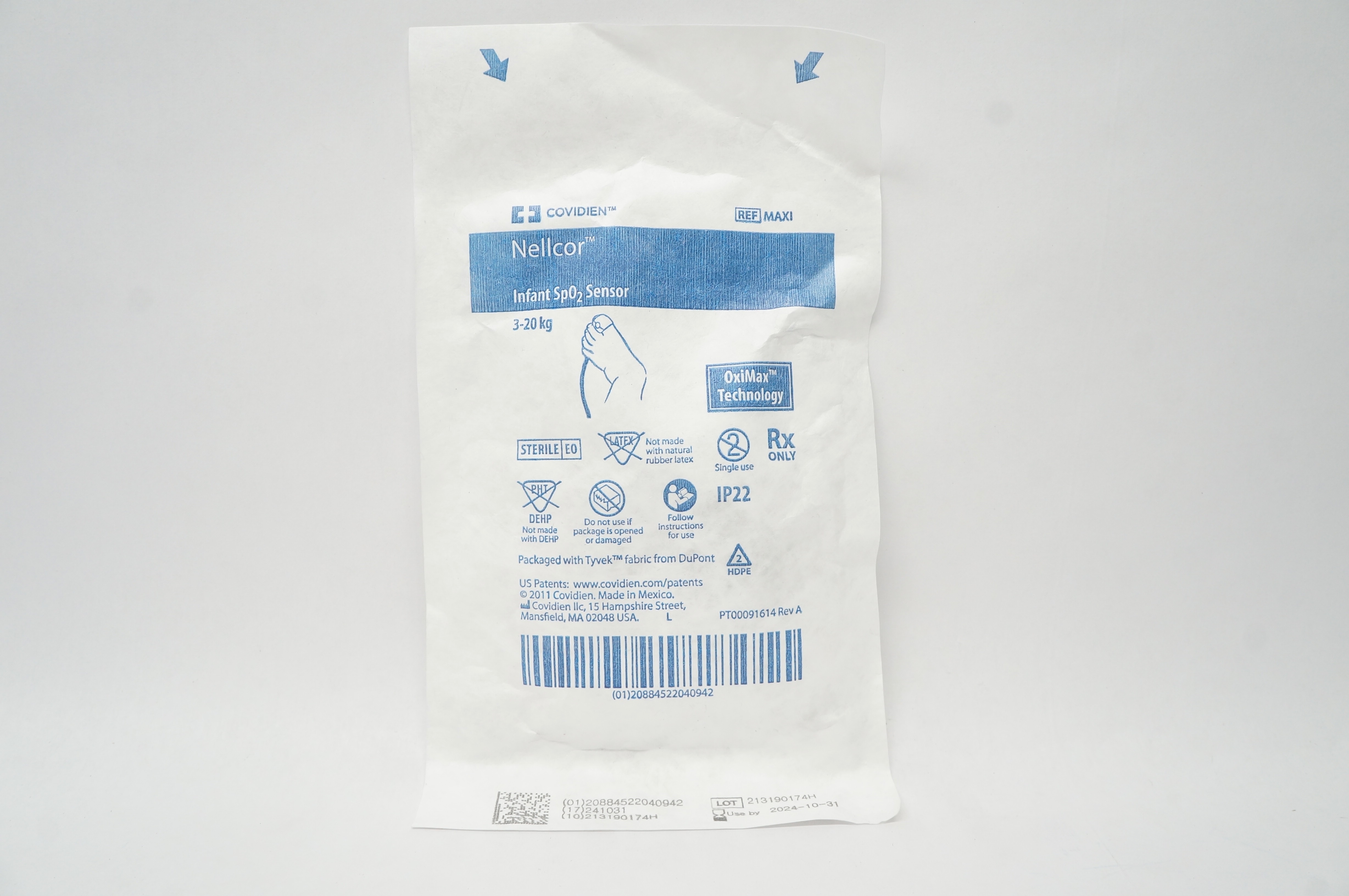 Covidien MAXI Nellcor Infant SpO2 Sensor OxiMax Technology 3-20kg