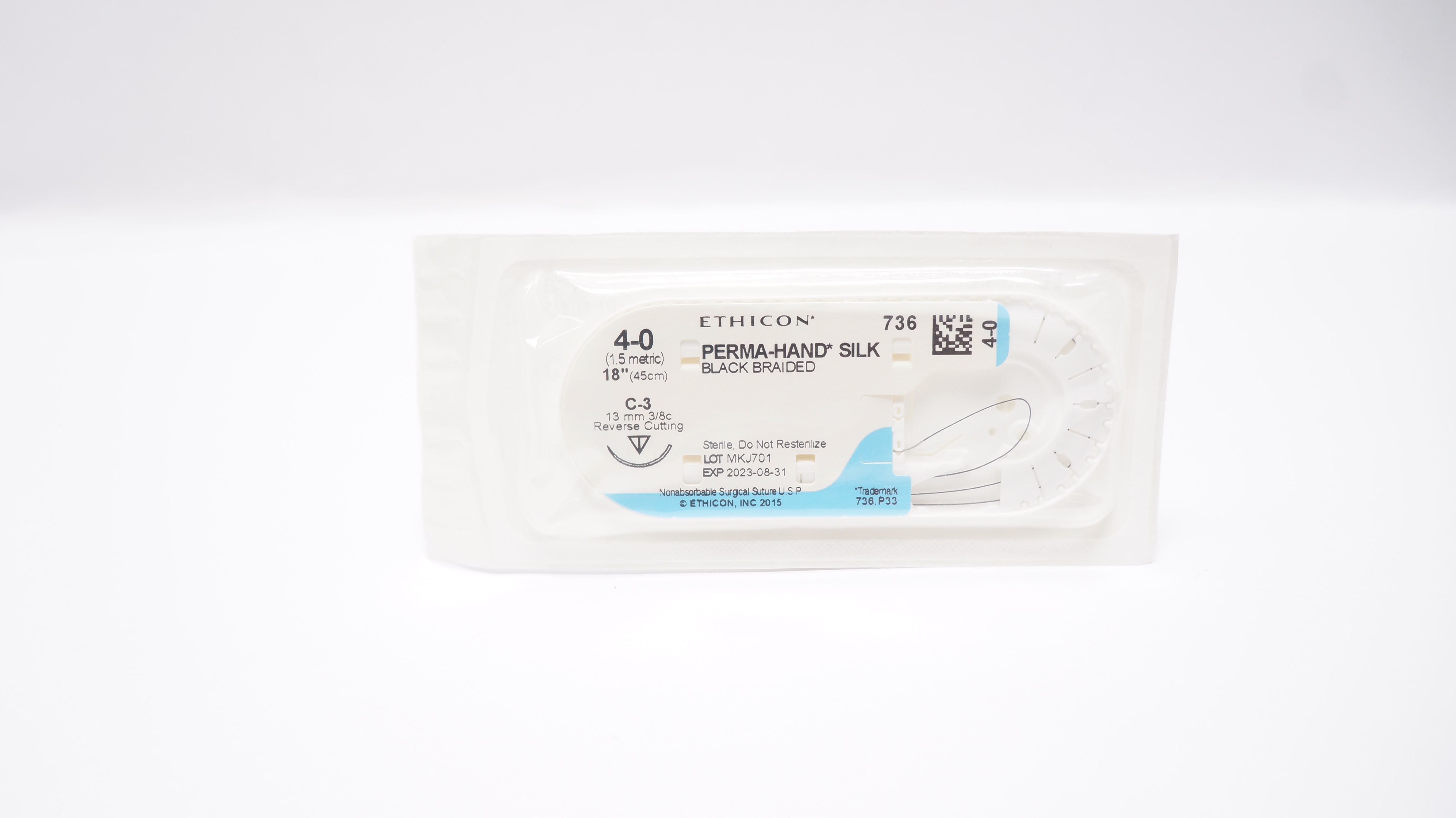 Ethicon 736 4-0 Perma Hand Silk Stre C-3 13mm 3/8c Reverse Cutting, 18inch (x)