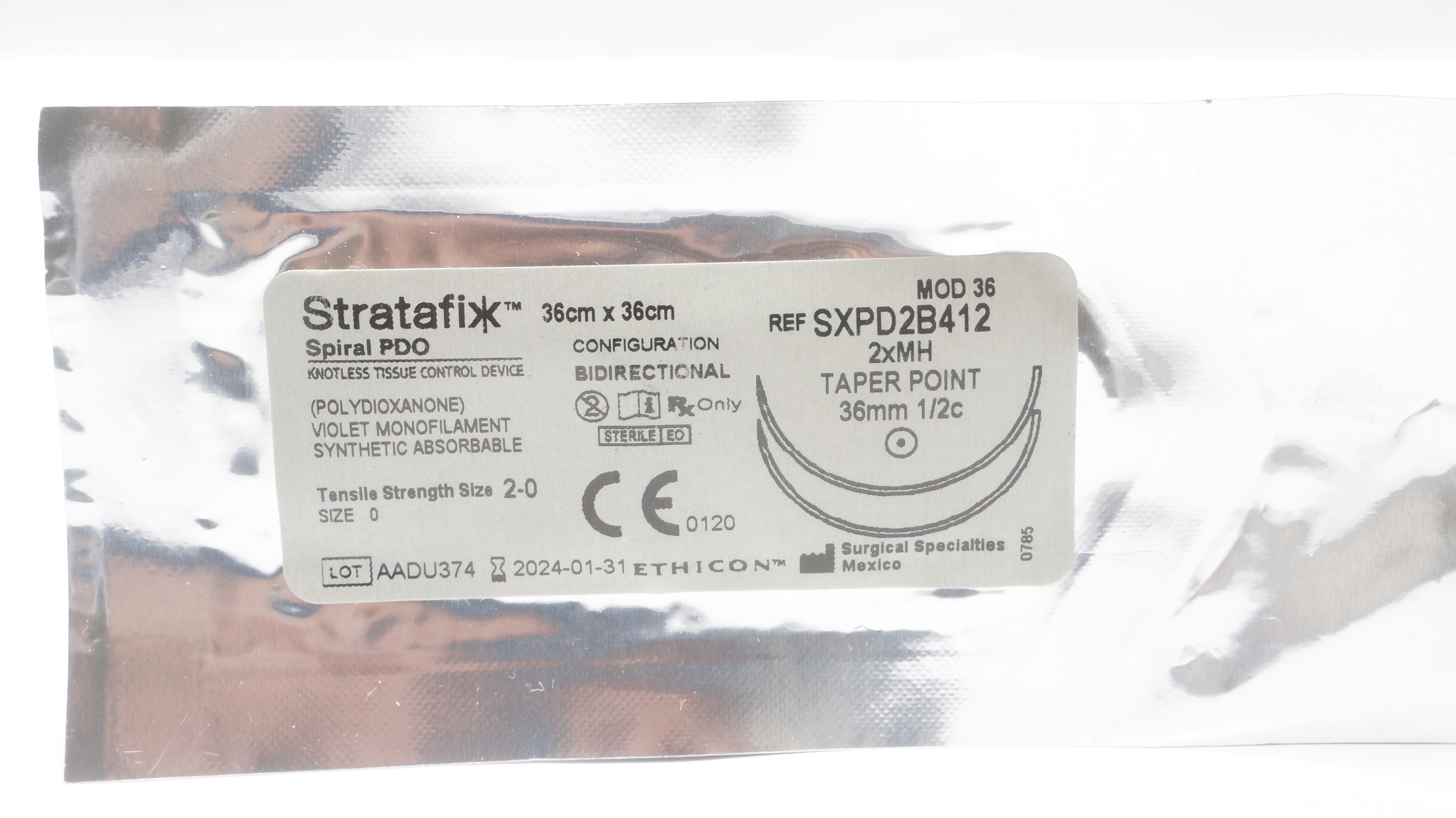 Ethicon SXPD2B412 2-0 Stratafix Stre 2xMH Taper Point 36mm 1/2c 36cm x 36cm (x)