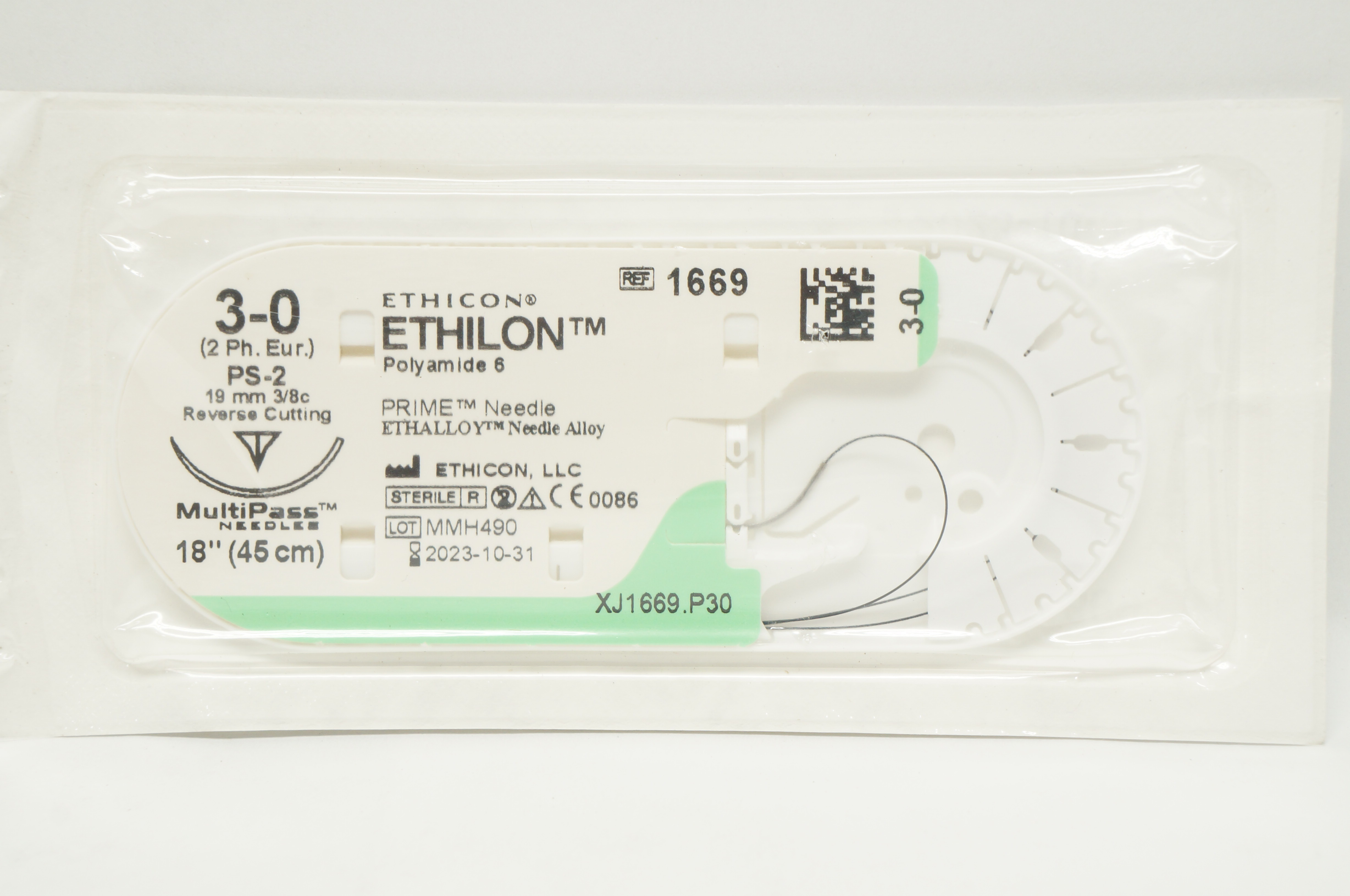 Ethicon 1669 3-0 ETHILON PS-2 19mm 3/8c Reverse Cutting 18inch