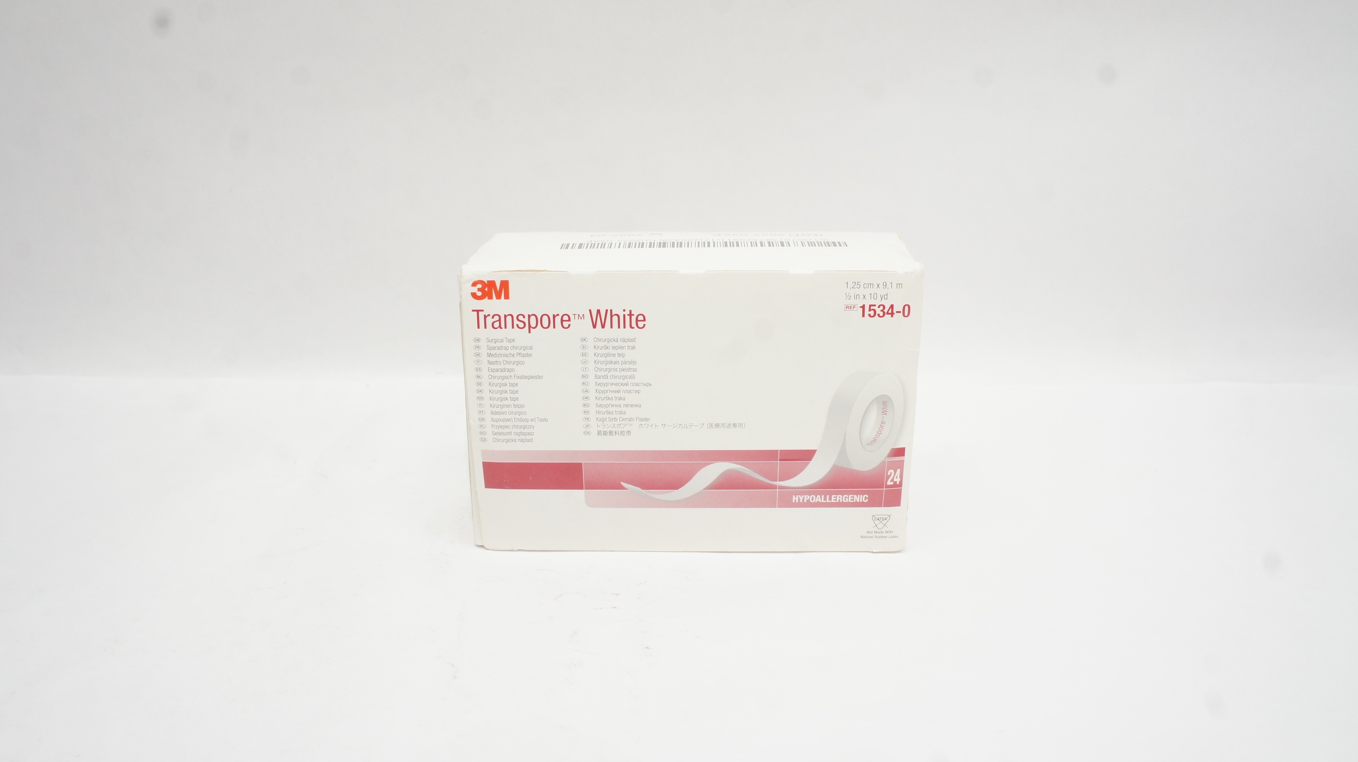 3M 1534-0 Transpore Surgical Tape, White 1/2inch x 10yd (x) - Box of 24