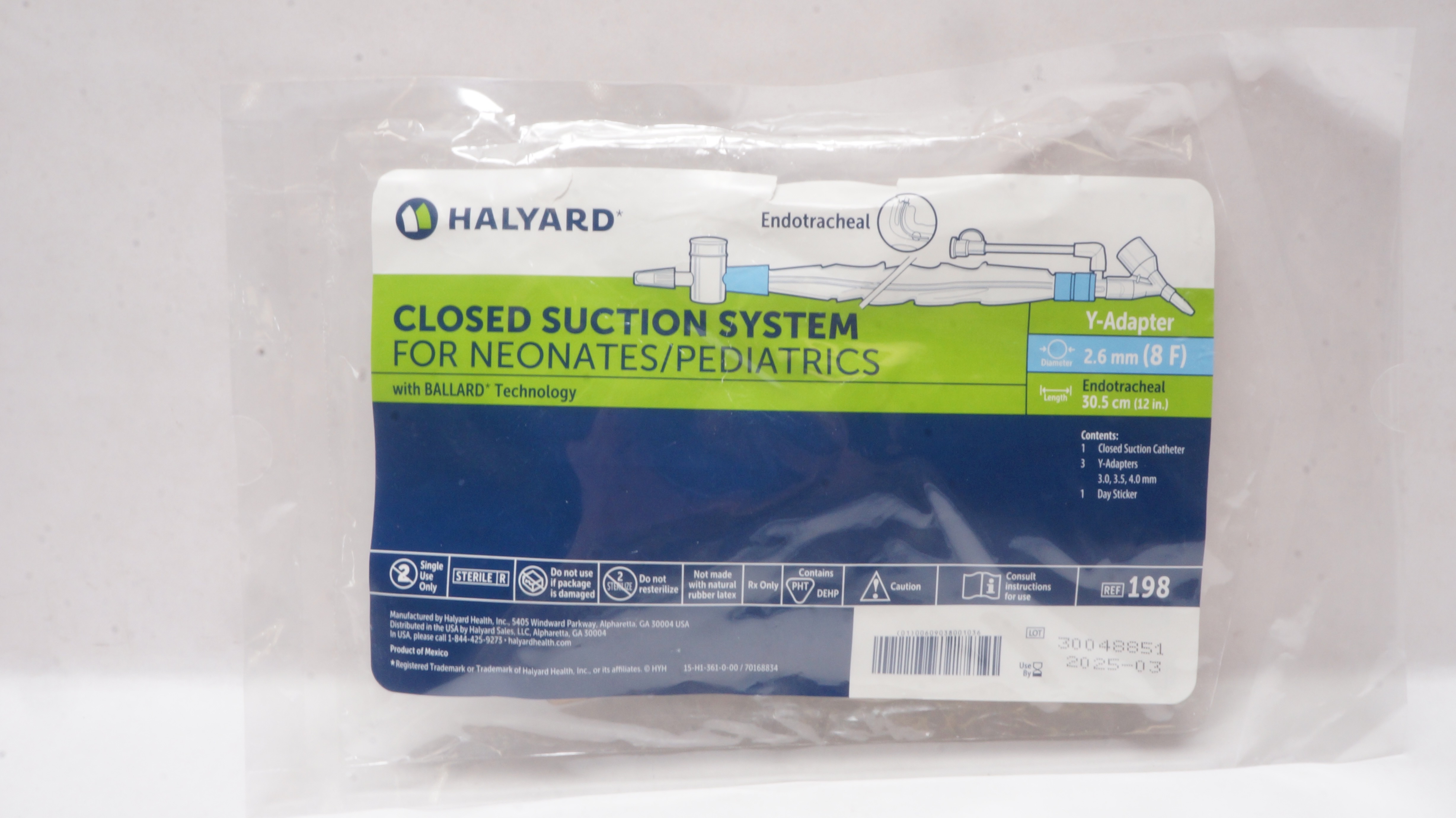 Halyard 198 Closed Suction System for Neonates/Pediatrics 8F x 30.5cm