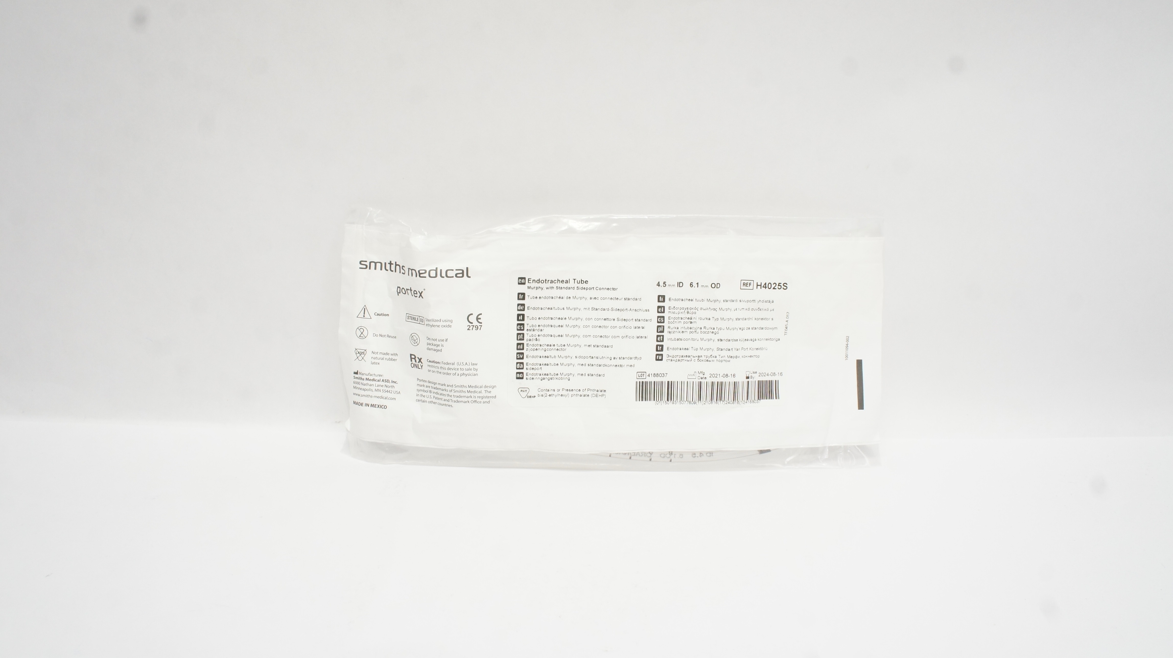 Smiths Medical H4025S Portex Endotracheal Tube Murphy, 4.5 mm ID x 6.1 mm OD (x)