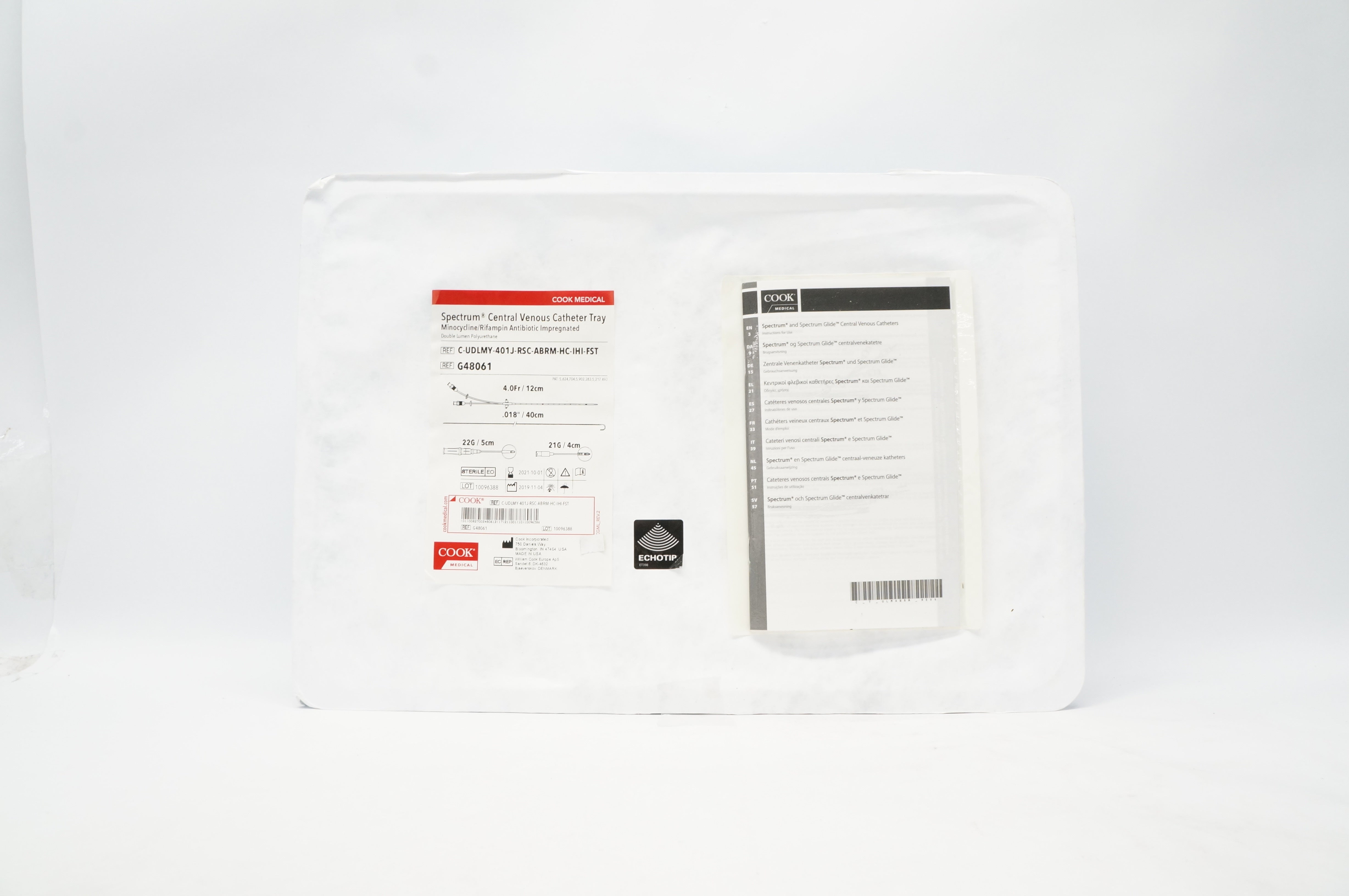 Cook G48061 Spectrum Central Venous Cath. Tray 4Fr./12cm x .018inch/40cm (x)