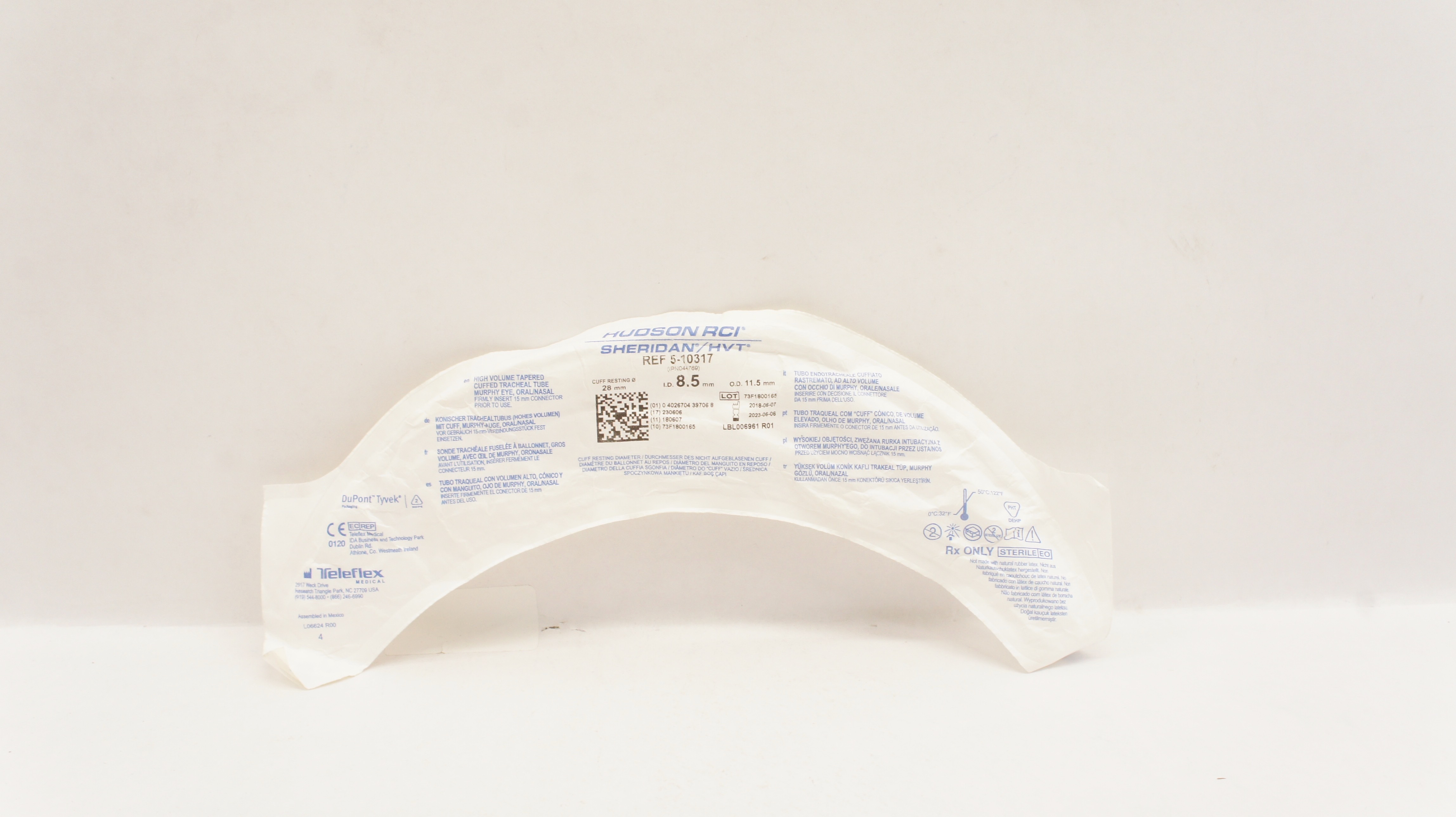 Teleflex 5-10317 High Volume Tapered Cuffed Tracheal Tube 8.5mm ID x 11.5mm OD