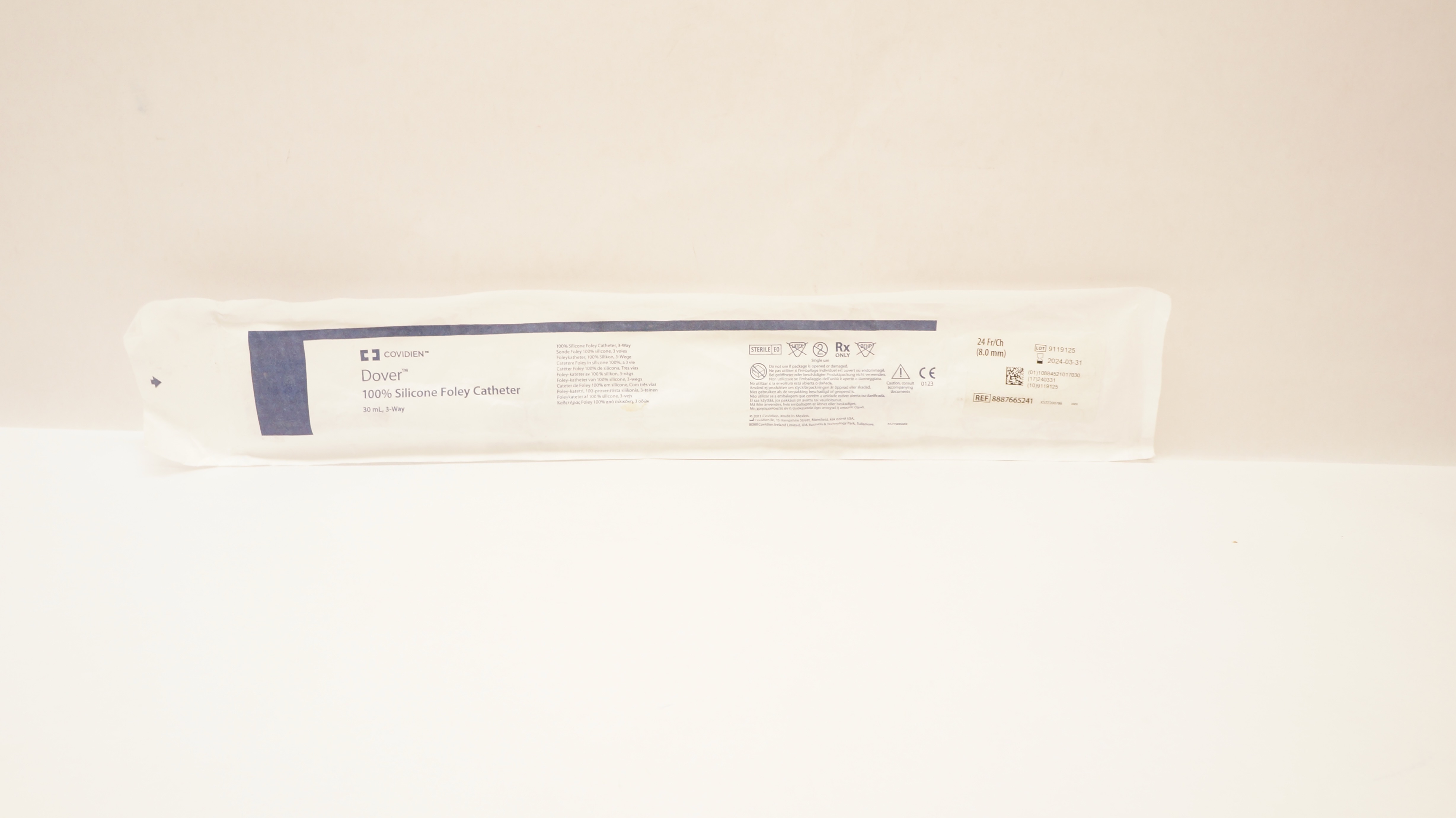 Covidien 8887665241 Dover 100% Silicone Foley Catheter 30ml 3-Way