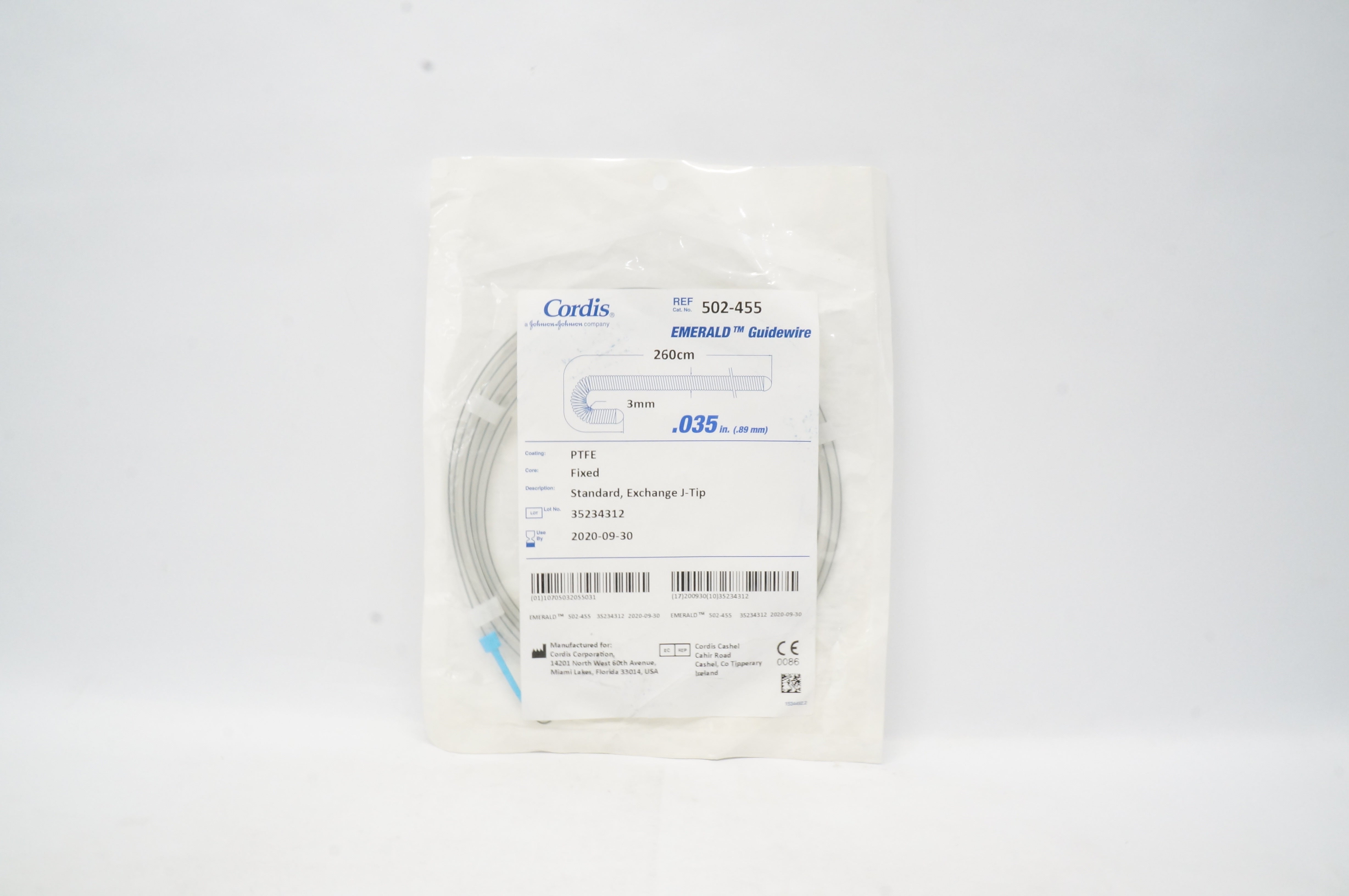 Cordis 502-455 Emerald Guidewire Standard, Exchange J-Tip 260cm x 3mm (x)