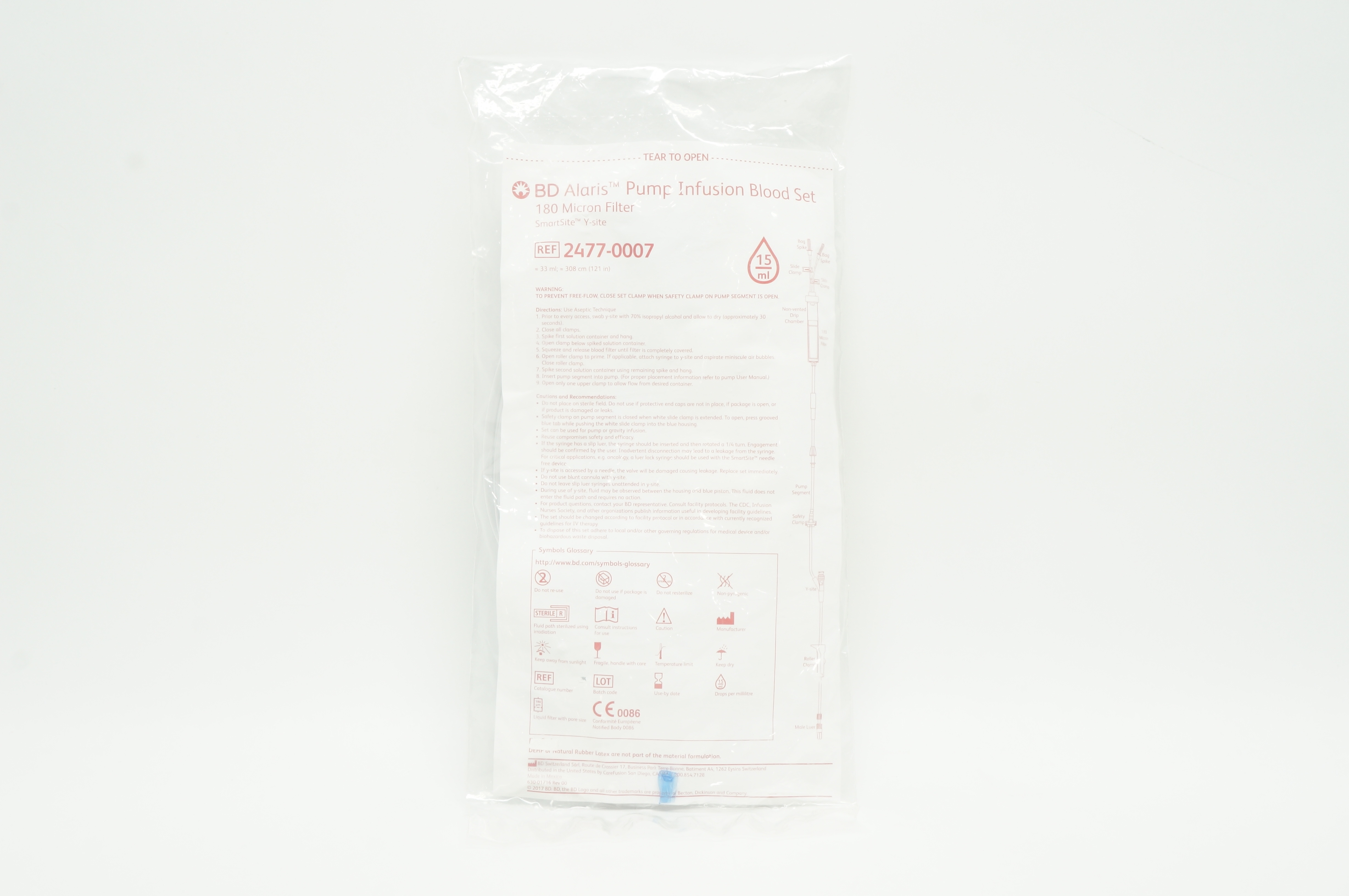 BD 2477-0007 Alaris Pump Infusion Blood Set 180 Micron Filter 15ml