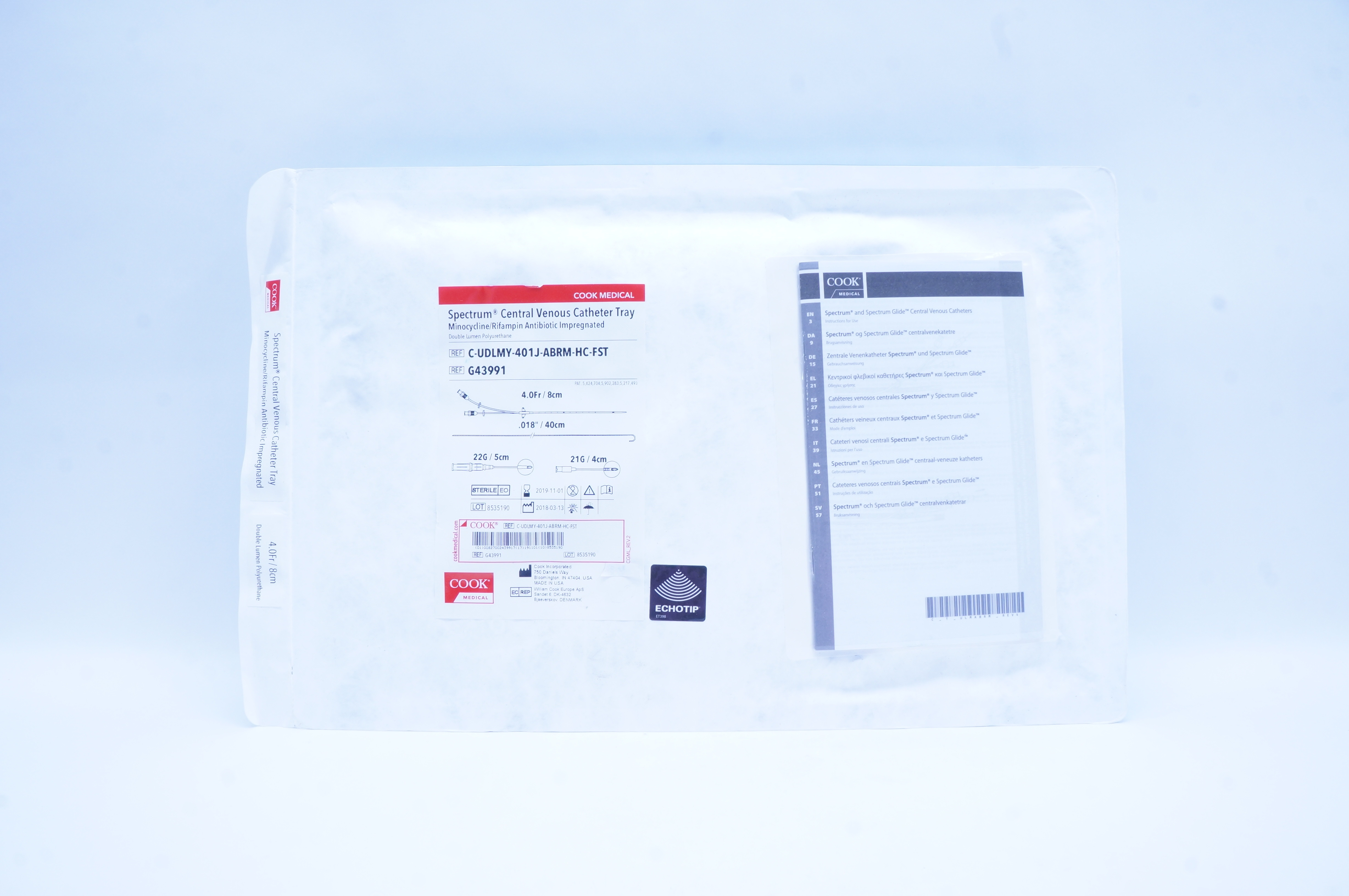 Cook Medical G43991 Spectrum Central Venous Cath. Tray 4 Fr./8cm,.018in/40cm (x)