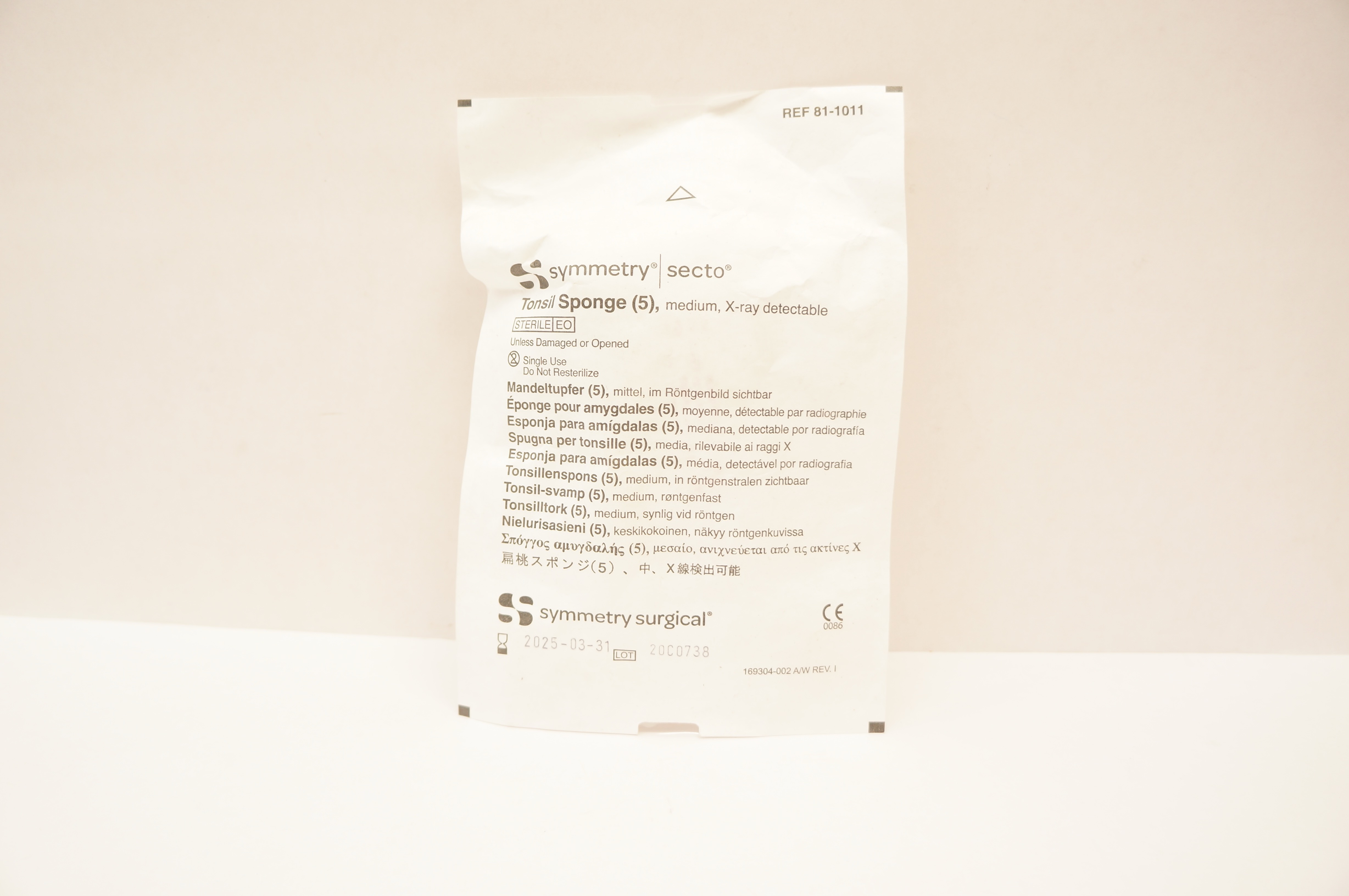 Symmetry 81-1011 Secto Tonsil Sponge Medium, X-Ray Detectable  - Pack of 5