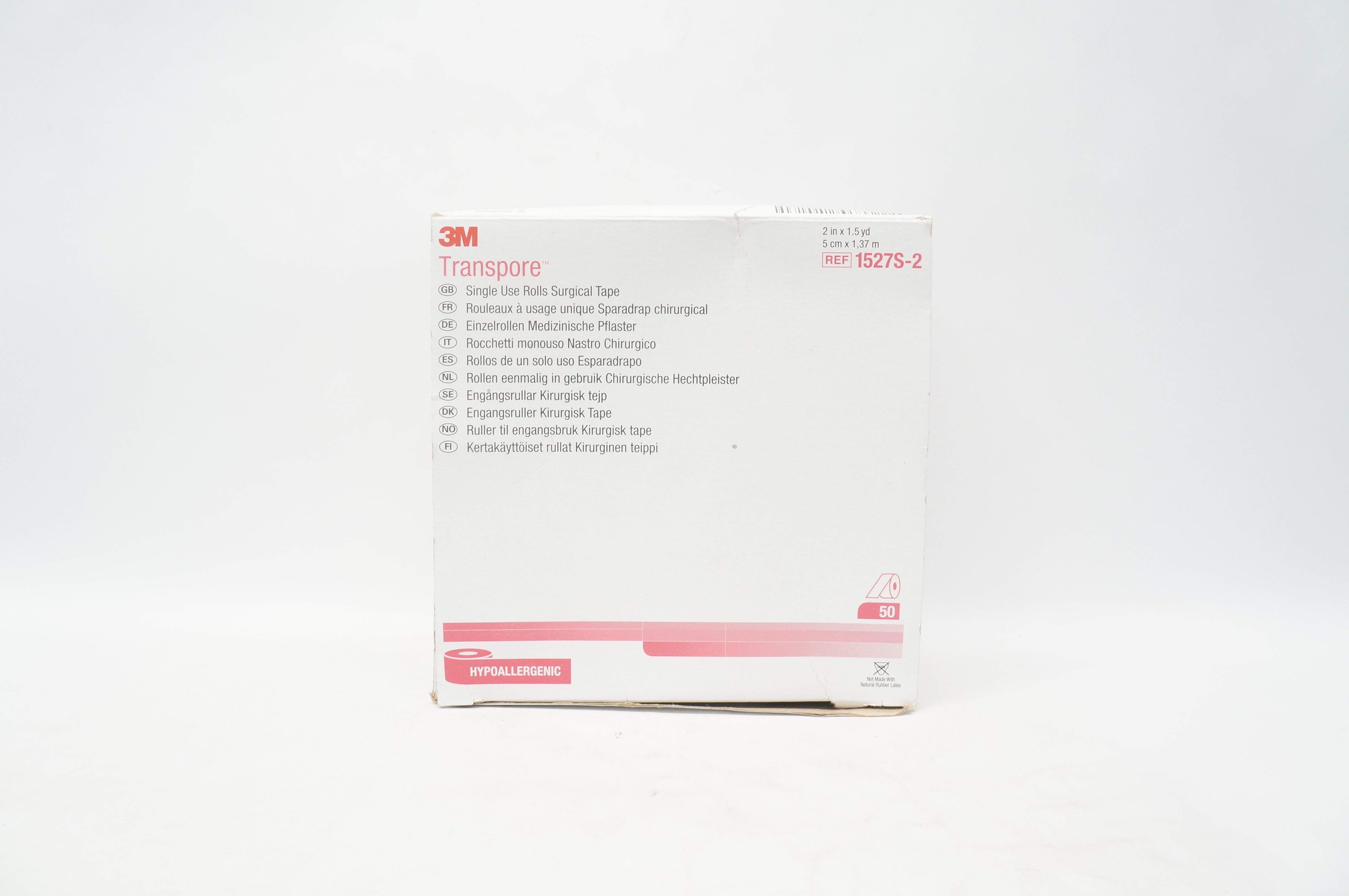 3M 1527S-2 Transpore Surgical Tape 2inch x 1.5yd - Box of 18