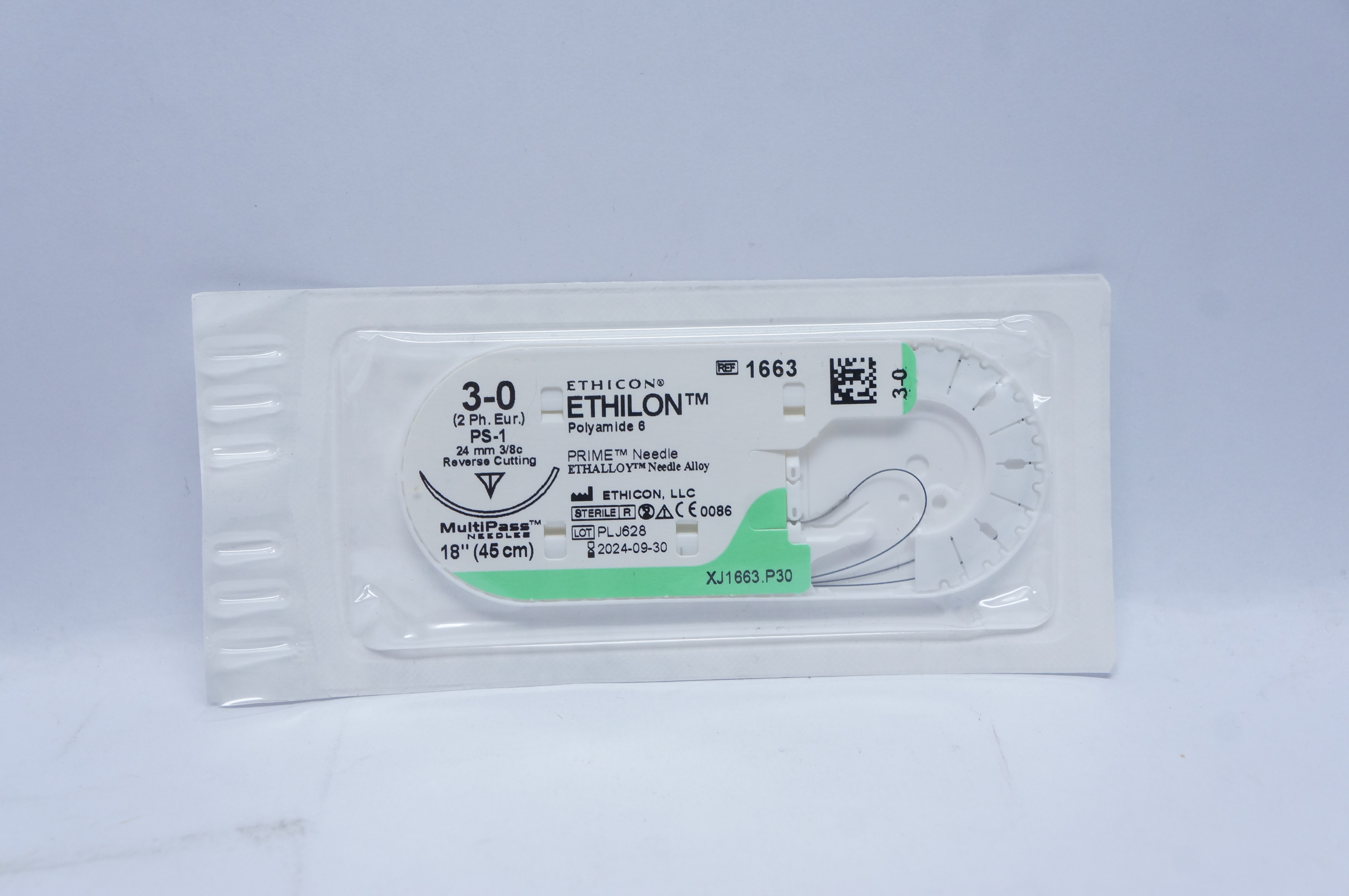 Ethicon 1663 3-0 ETHILON, PS-1, 24mm 3/8c Reverse Cutting, 18inch