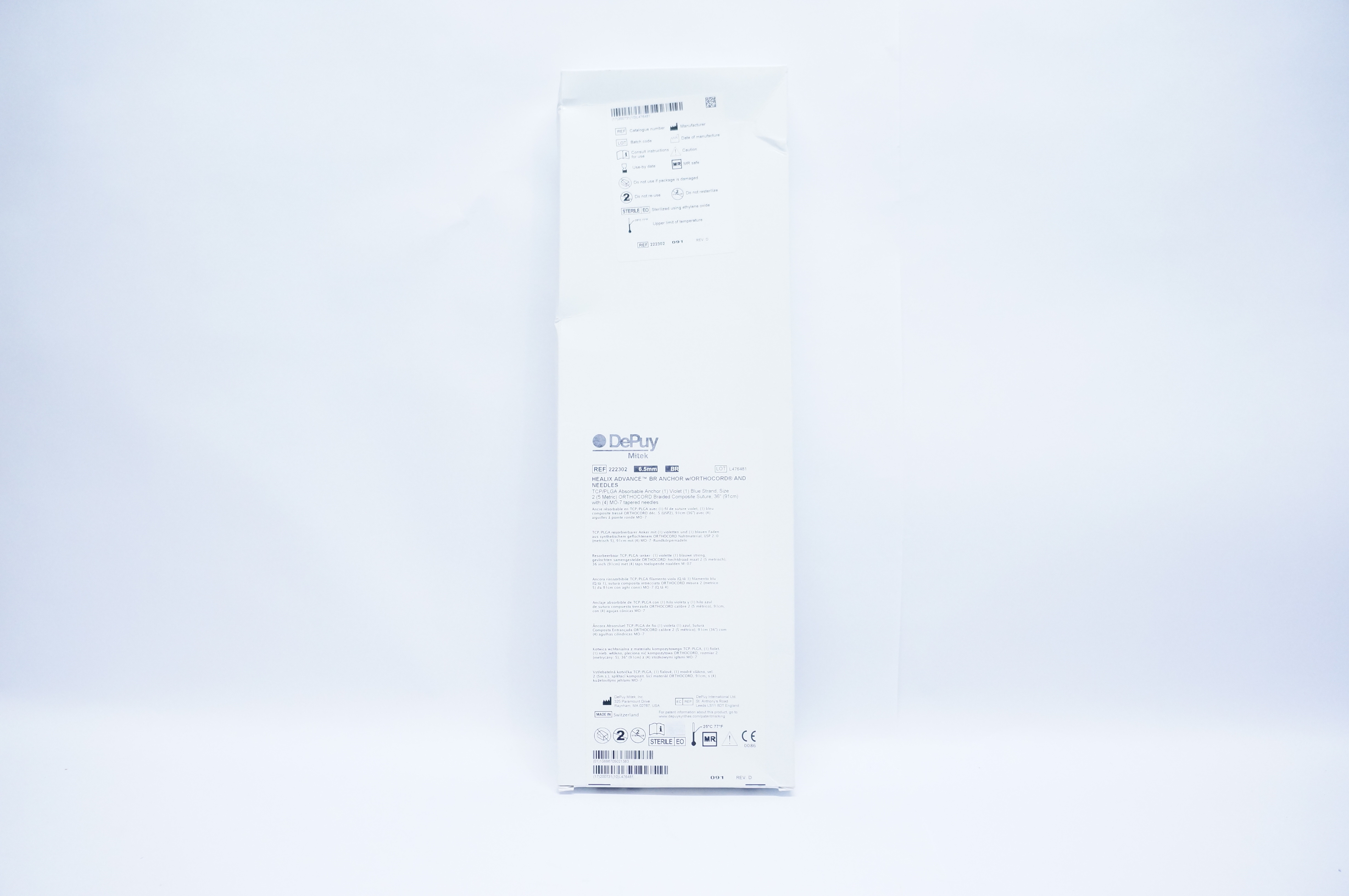 DePuy 222302 Mitek Healix Advance BR Anchor with Orthocord and Needles 6.5mm (x)