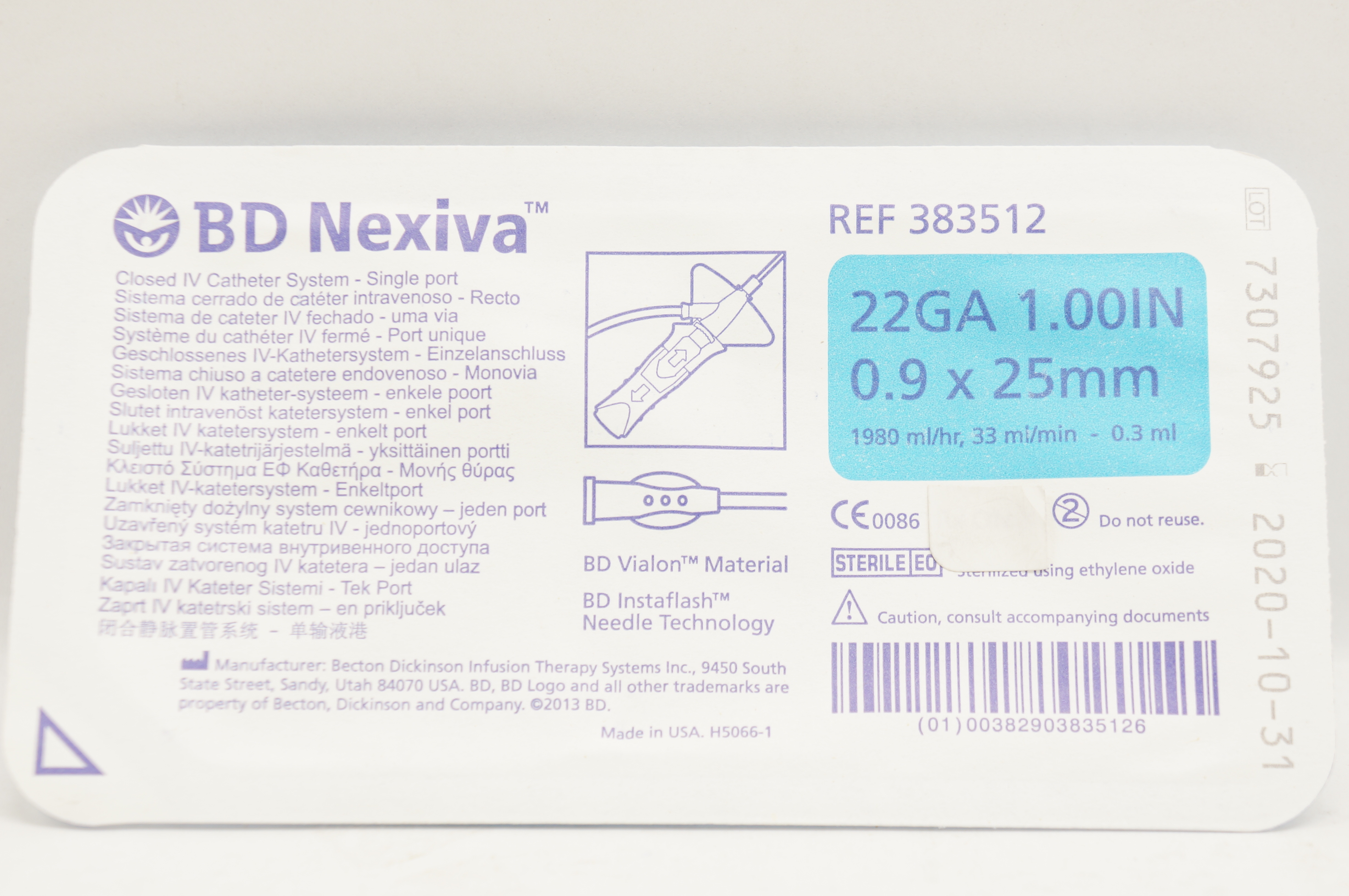 BD 383512 Nexiva Clodsed IV Cath. System - Single Port 22GA x 1.00inch (x)