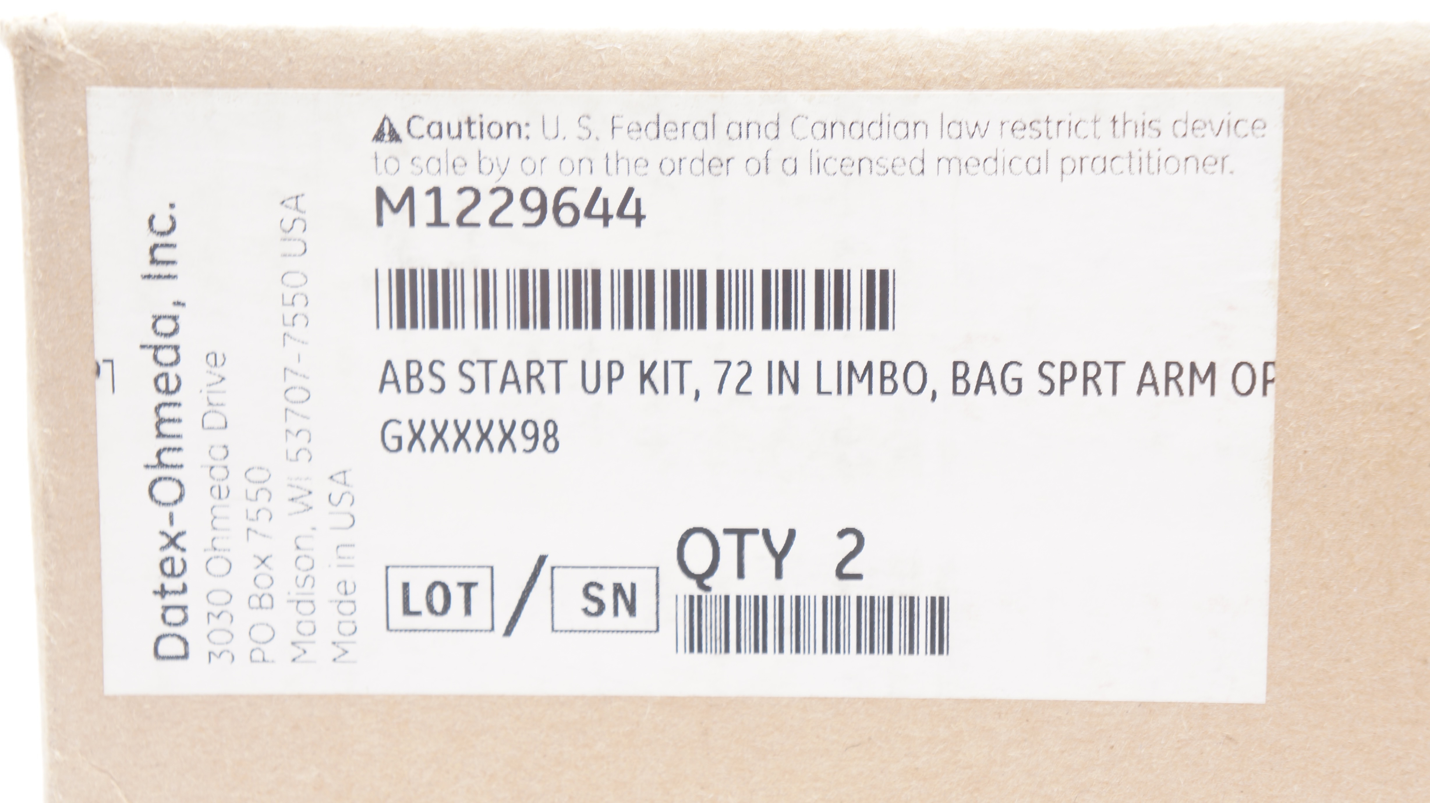 Datex-Ohmeda M1229644 ABS Start Up Kit, 72inhc Limbo, Bag Sprt Arm - Case of 2