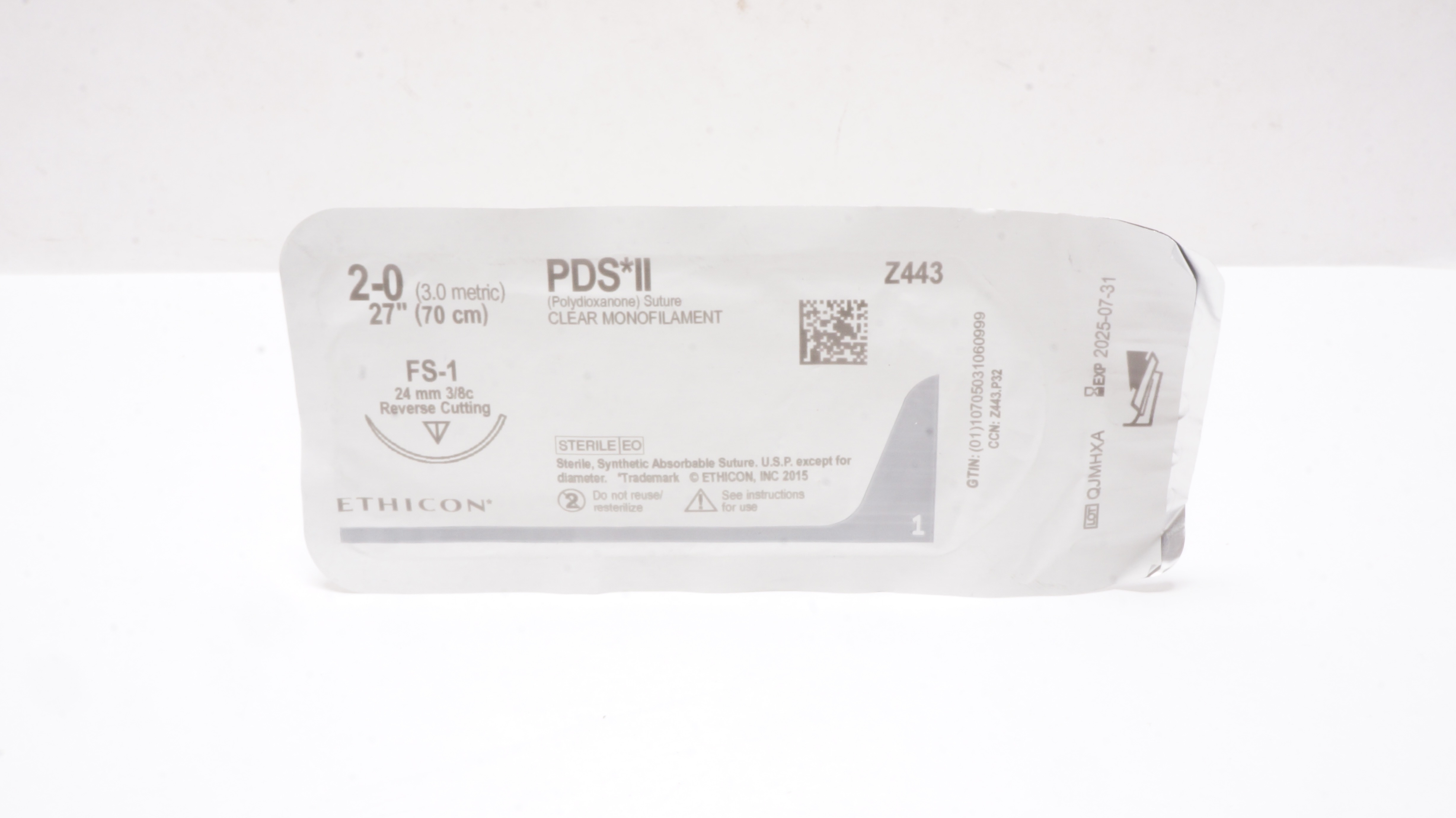 Ethicon Z443 2-0 PDS II FS-1 24mm 3/8c Reverse Cutting 27inch