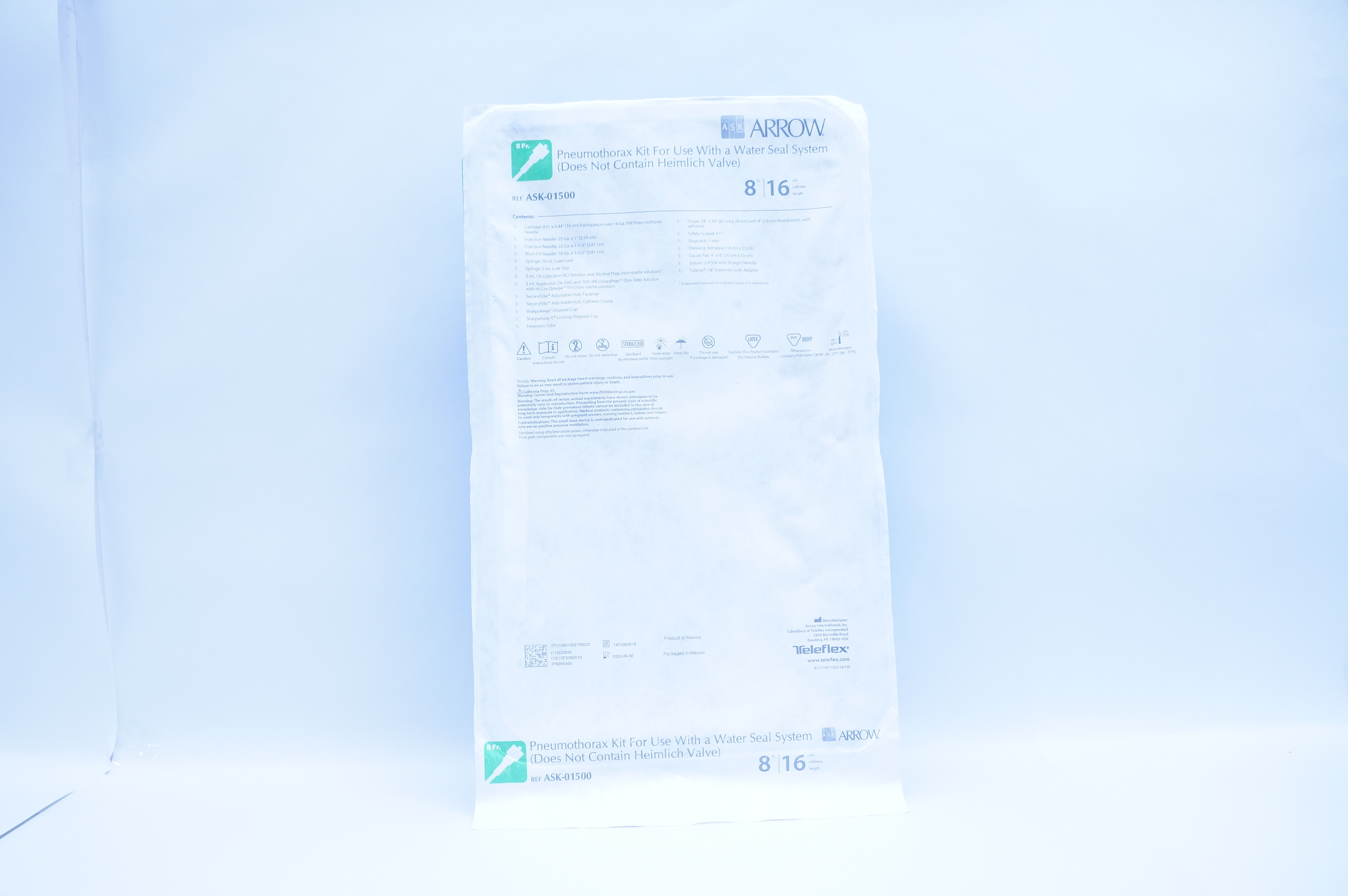 Arrow ASK-01500 Pneumothorax Kit For Use With a Water Seal System 8Fr.