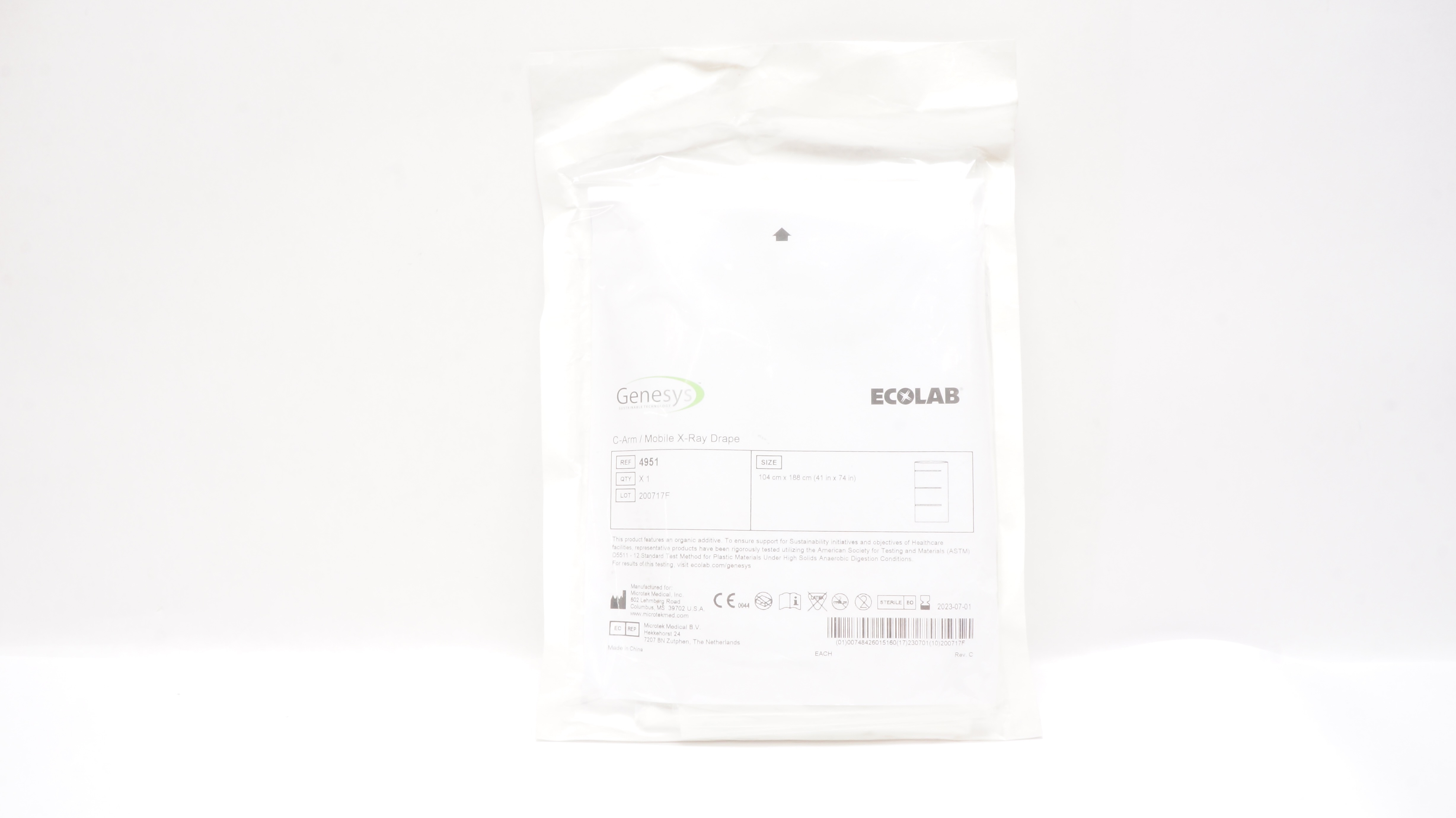 Microtek 4951 Genesys Ecolab C-Arm Mobile X-Ray Drape 41inch x 74inch (X)