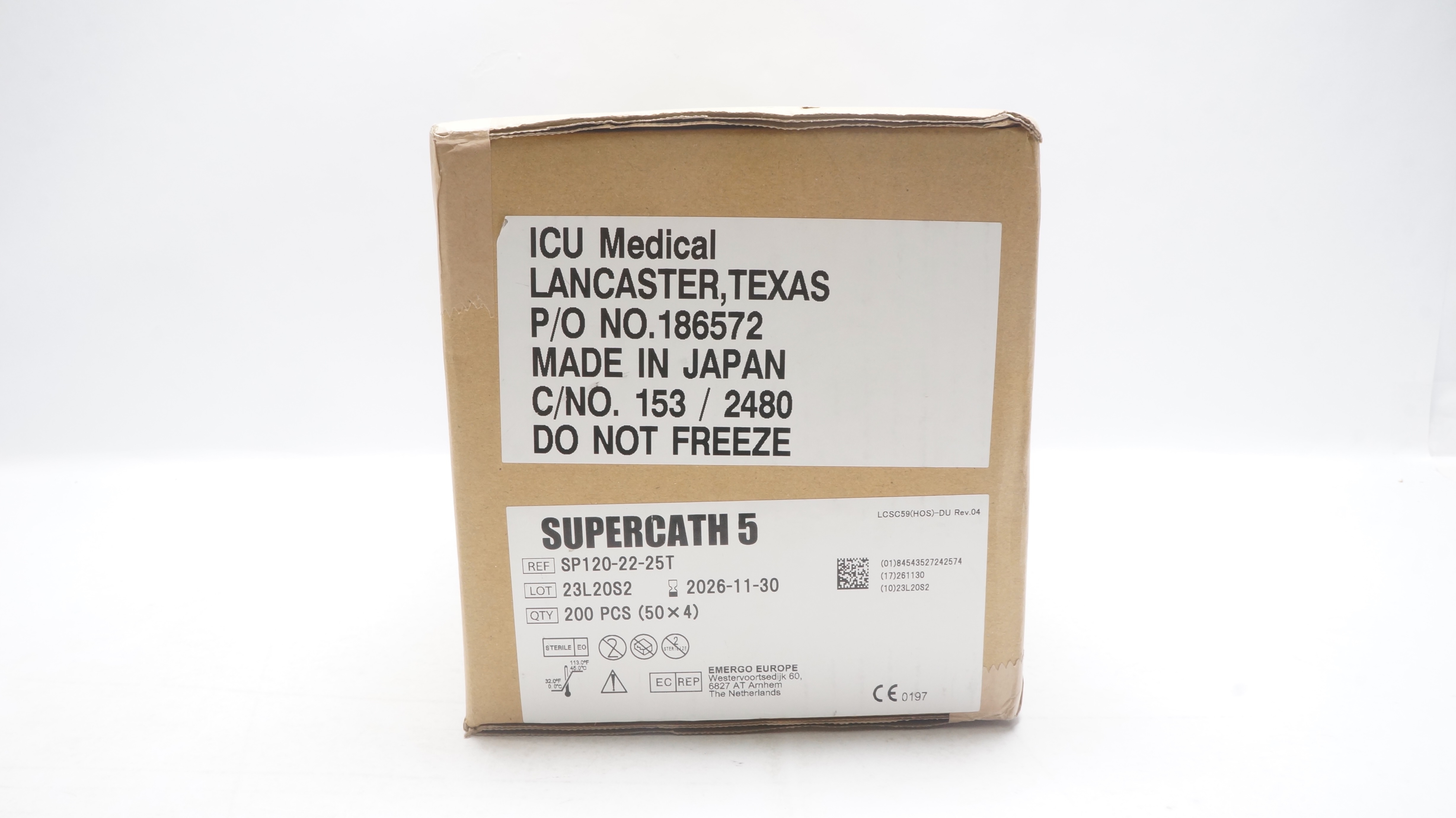 ICU Medical SP120-22-25T Supercath 5 Safety I.V. Cath. - Case of 200