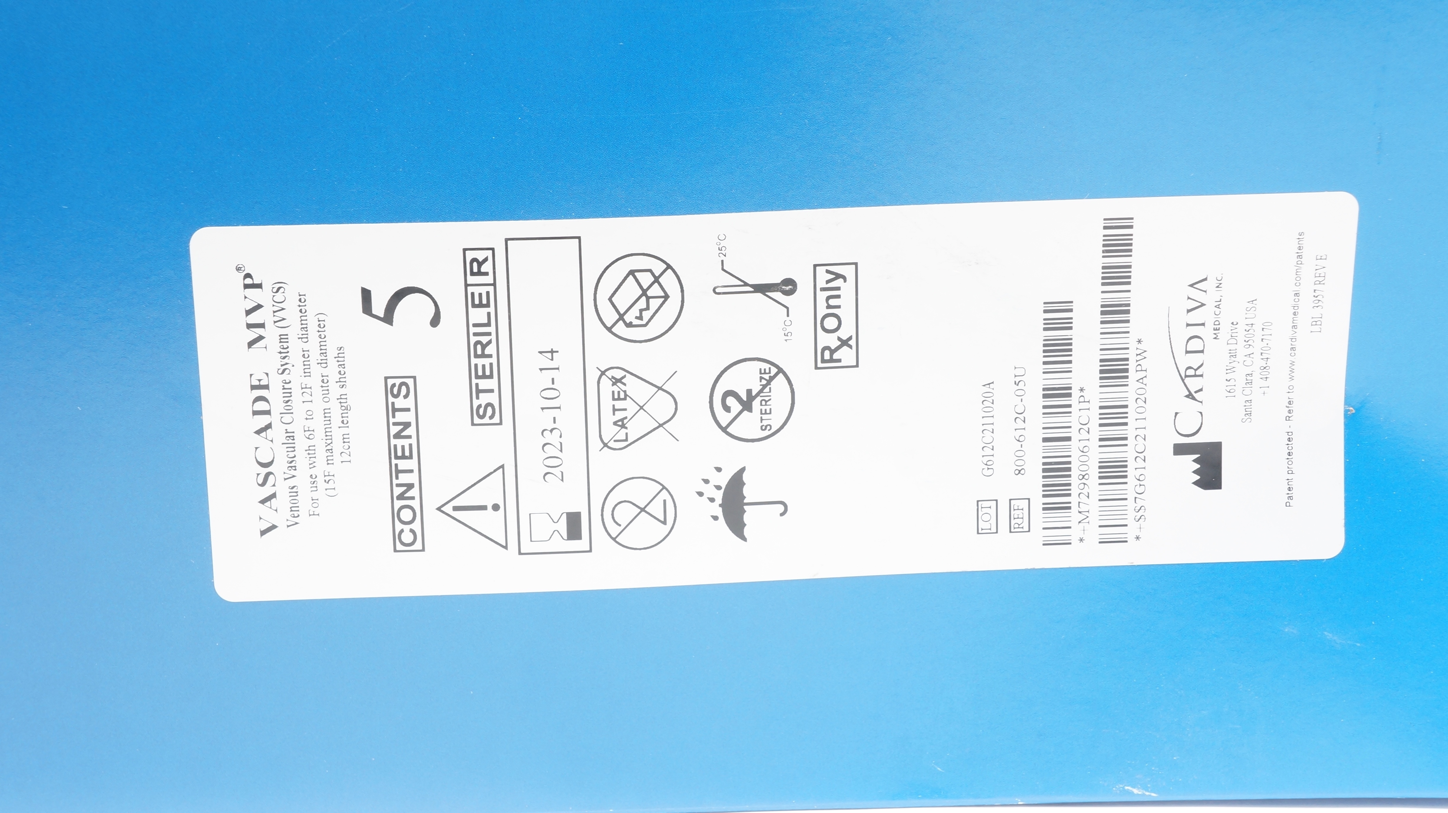 Cardiva 800-612C-05U Vascade MVP Venous Vascular Closure System (x) - Box of 5