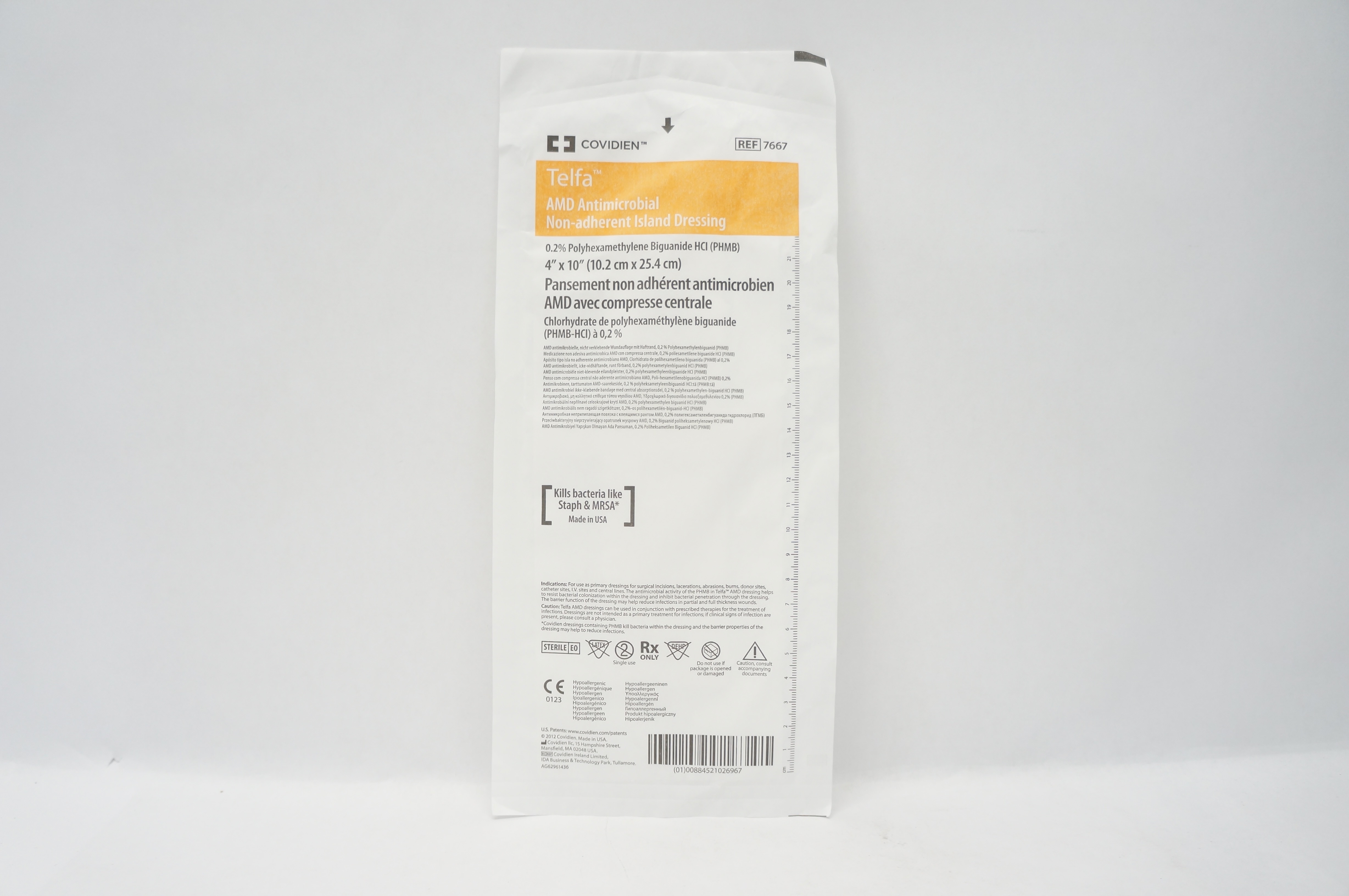 Covidien 7667 Telfa AMD Antimicrobial Non-Adherent Island Dressing 4 x 10inch(x)