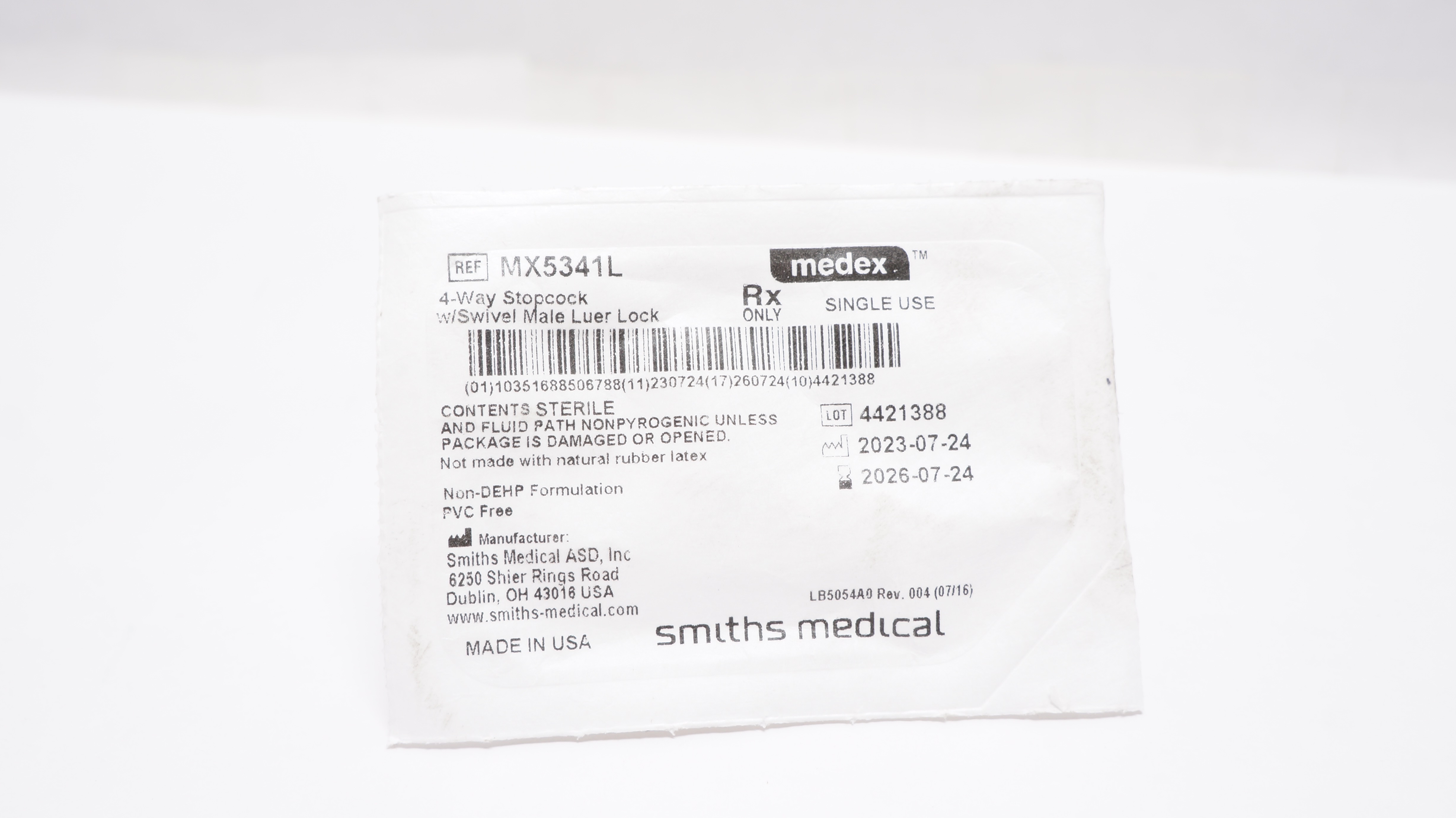 Smiths Medical MX5341L 4-Way Stopcock w/Swivel Male Luer Lock