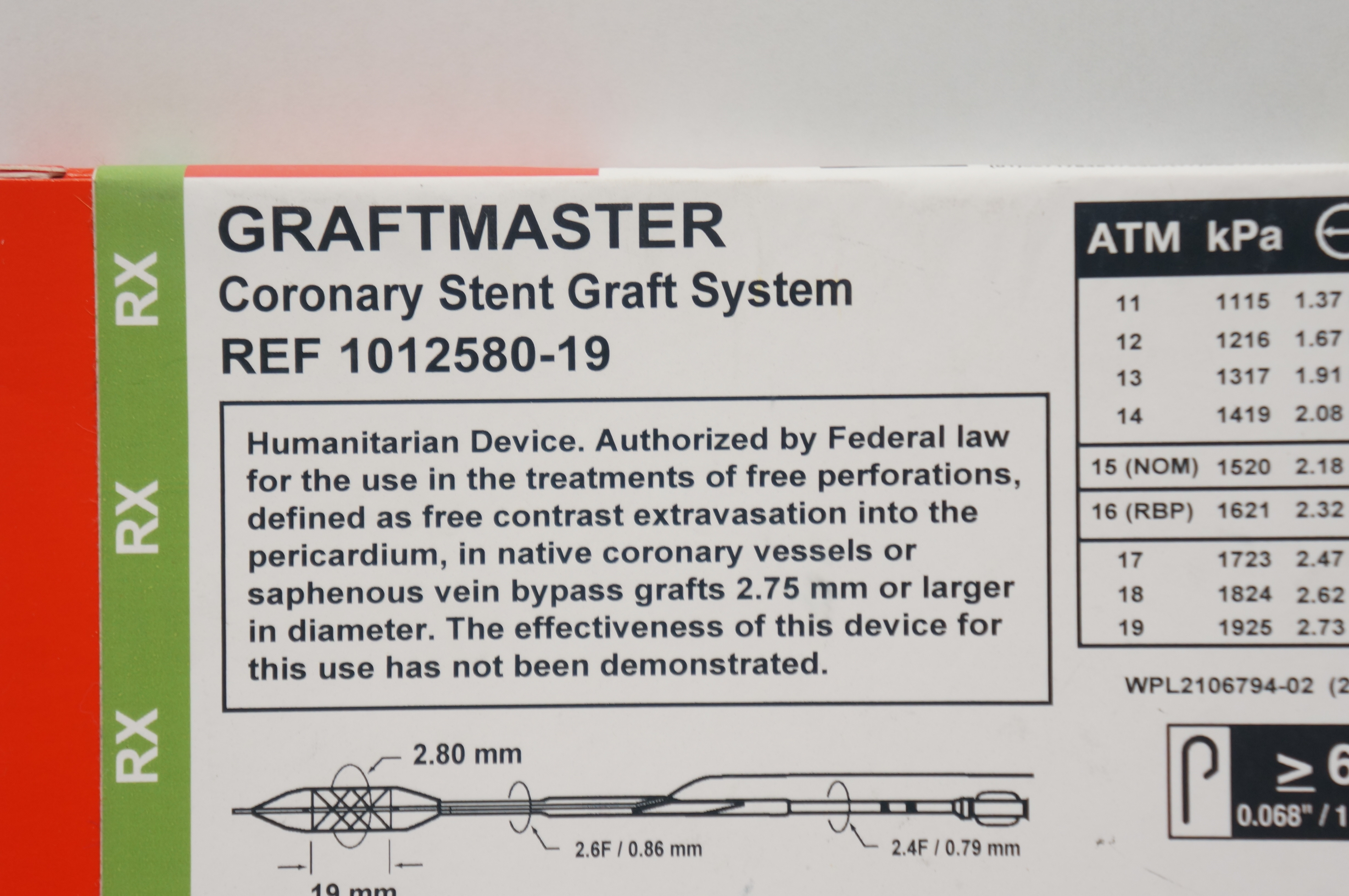 Abbott 1012580-19 Graftmaster Coronary Stnt. Graft System 2.80mm x 19mm (x)