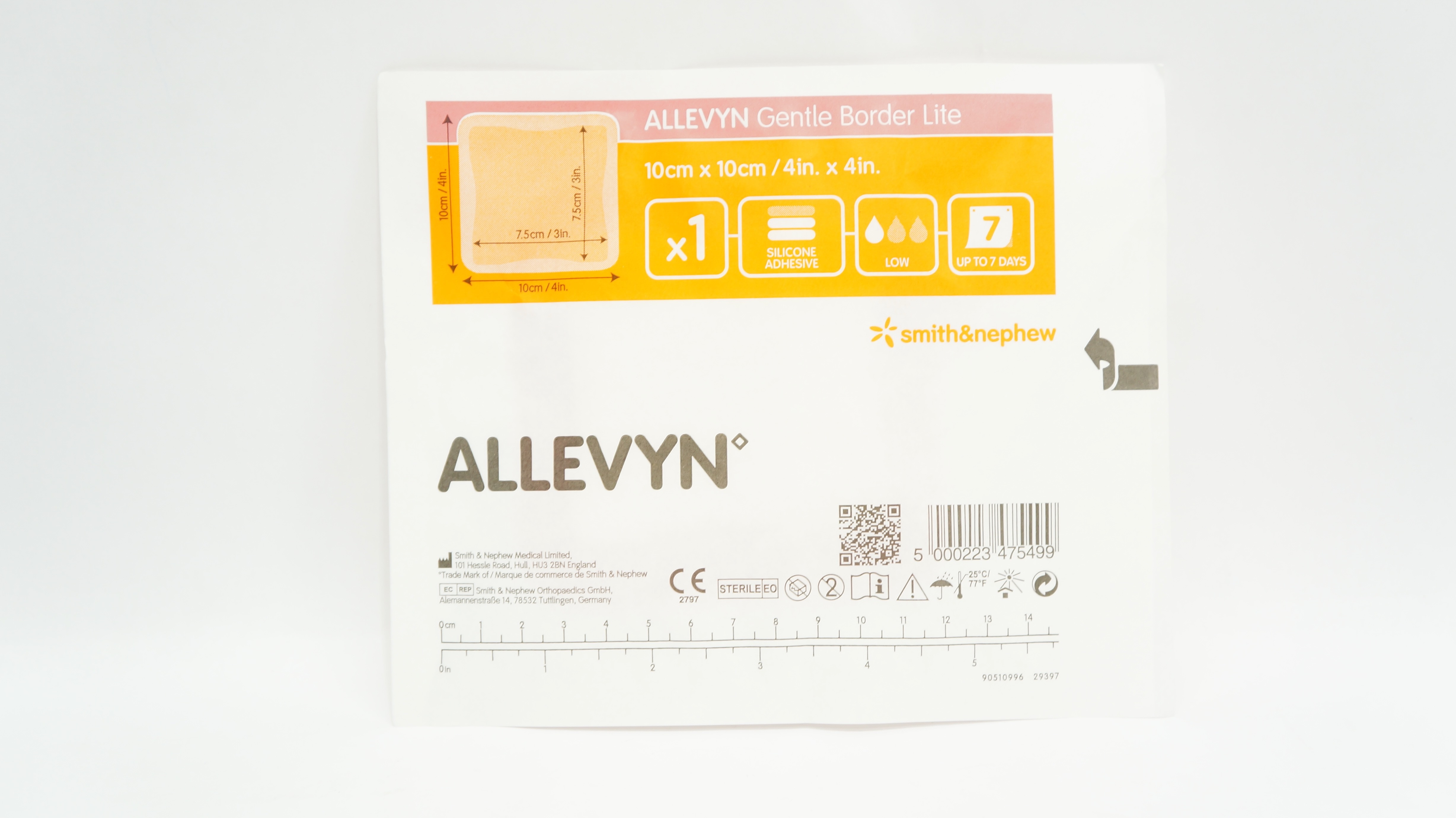 Smith&Nephew 66800835 Allevyn Gentle Border Lite Dressing 4inch x 4inch
