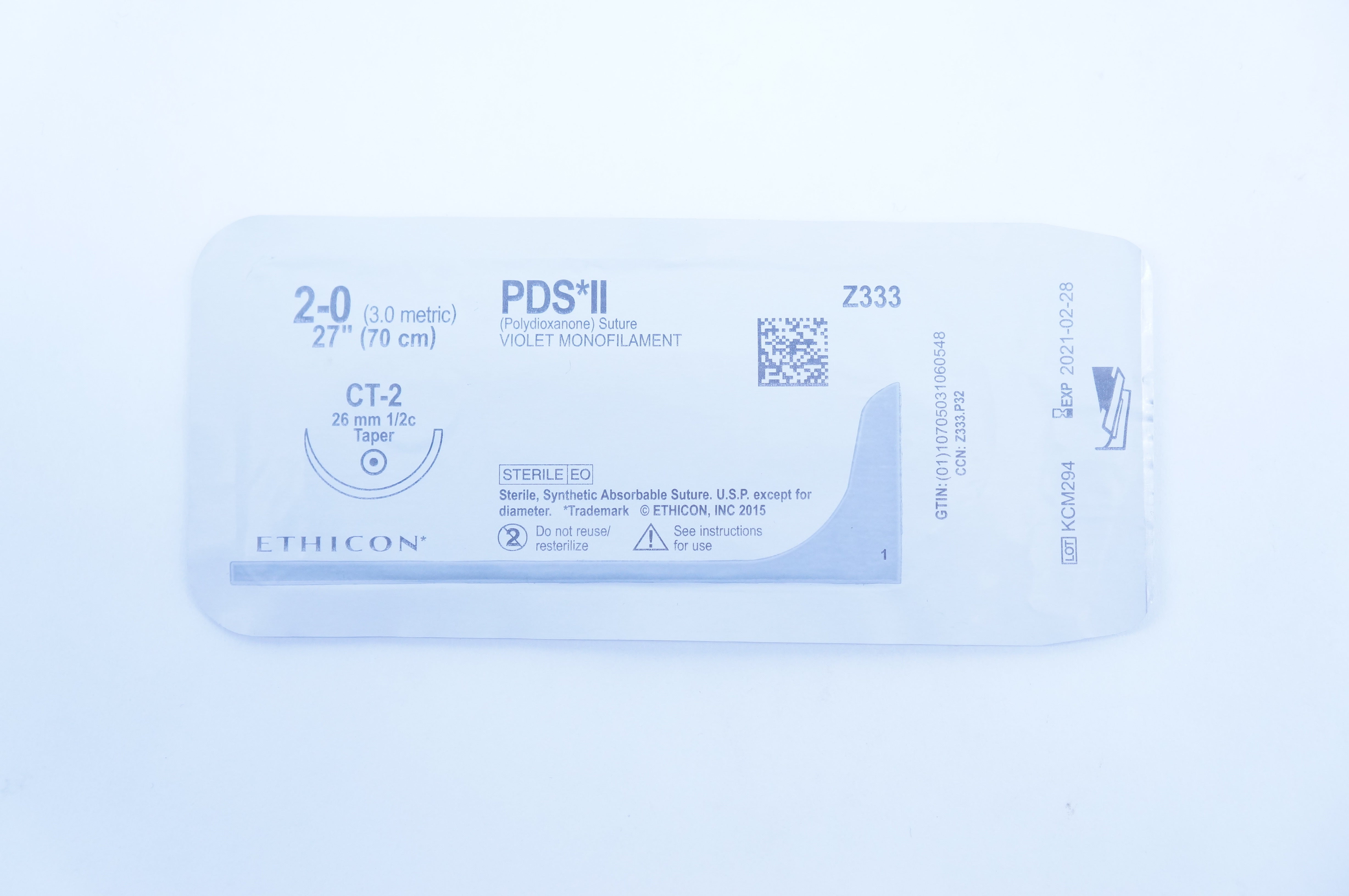 Ethicon Z333 2-0 PDS II, CT-2, 26mm 1/2c Taper, 27inch (x)