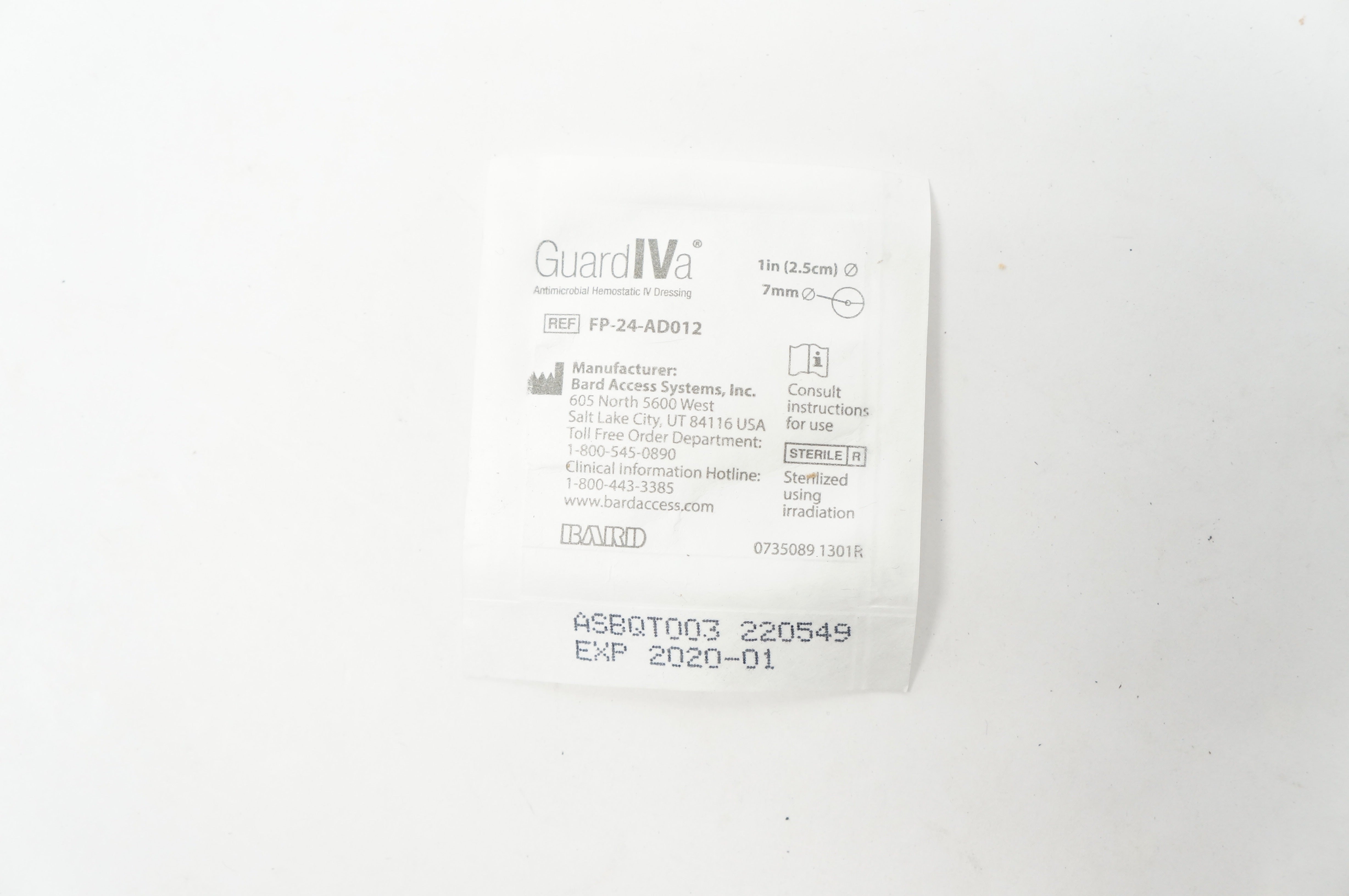 Bard FP-24-AD012 Guard IVa Hemostatic IV Dressing 1 inch x 7mm (x)