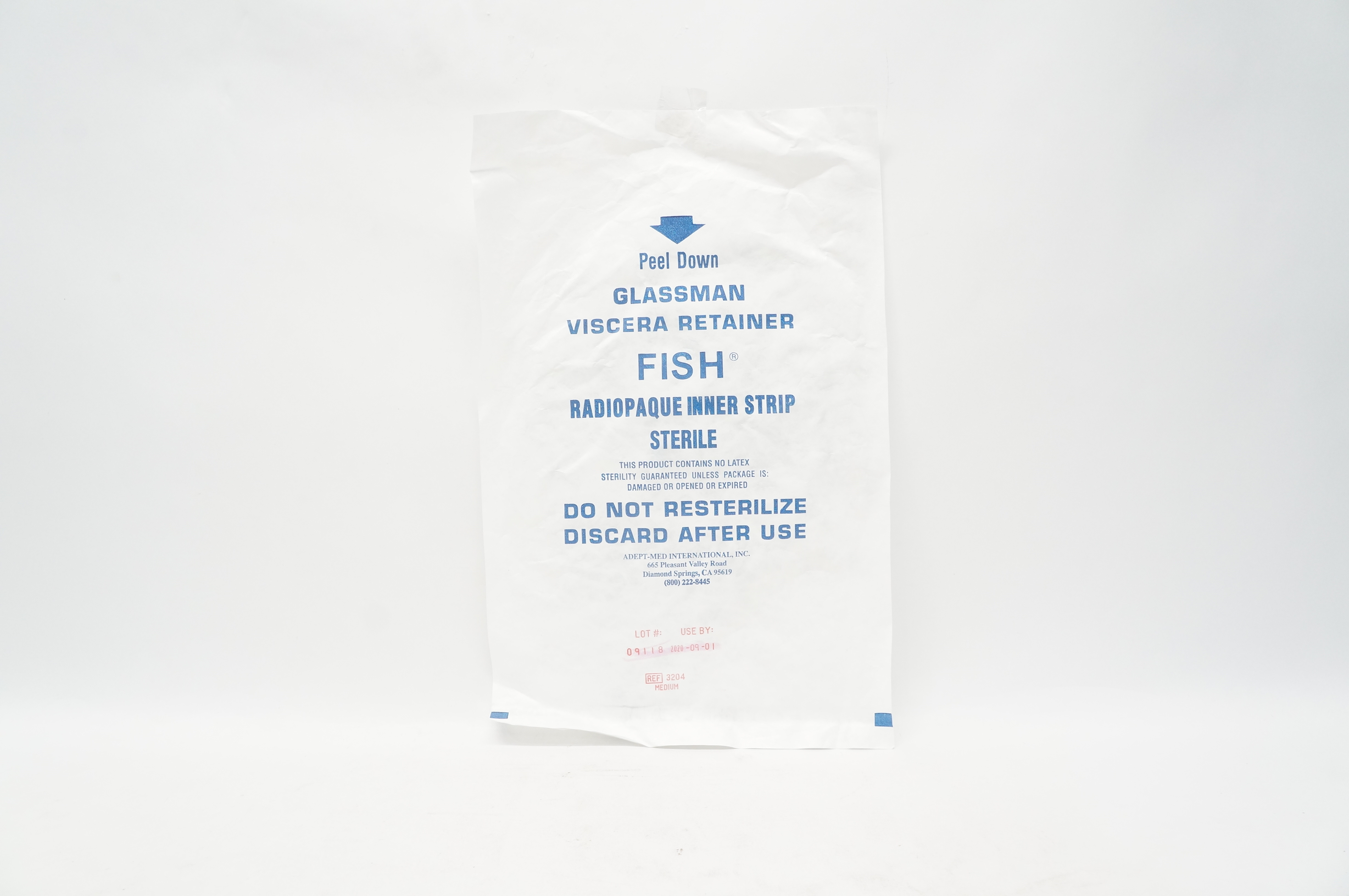 Adept-Med 3204 Glassman Viscera Retainer Fish Radiopaque Inner Strip, Medium (x)