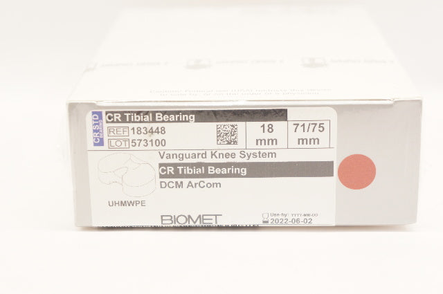 Biomet 183448 Vanguard Knee System CR Tibial Bearing DCM ArCom 18mm x 71/75mm(x)