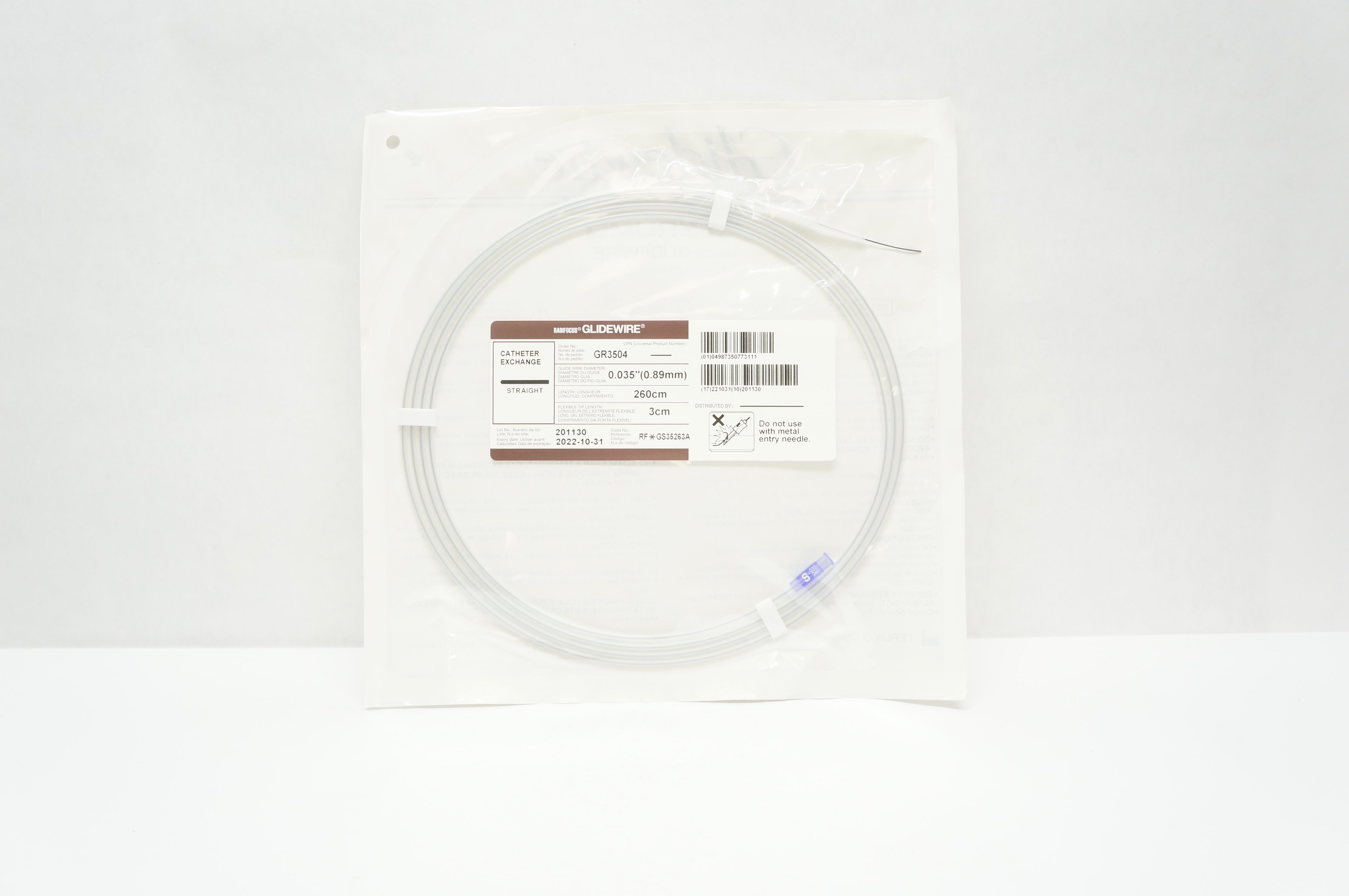 Terumo GR3504 Radiofocus Glidewire Straight 0.035inch x 260cm x 3cm (x)