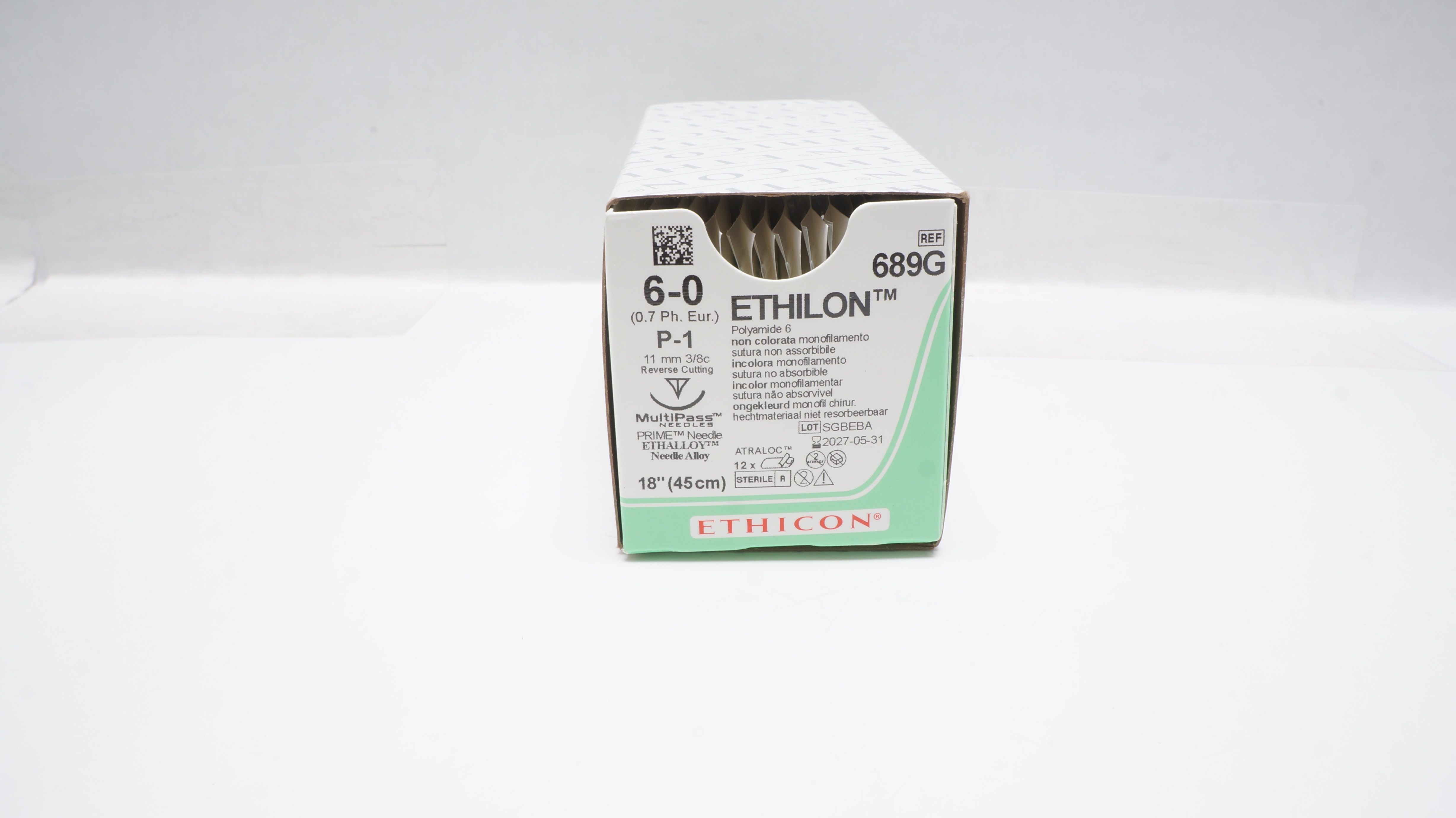 Ethicon 689G 6-0 ETHILON Stre P-1 11mm 3/8c Reverse Cutting, 18inch - Box of 12