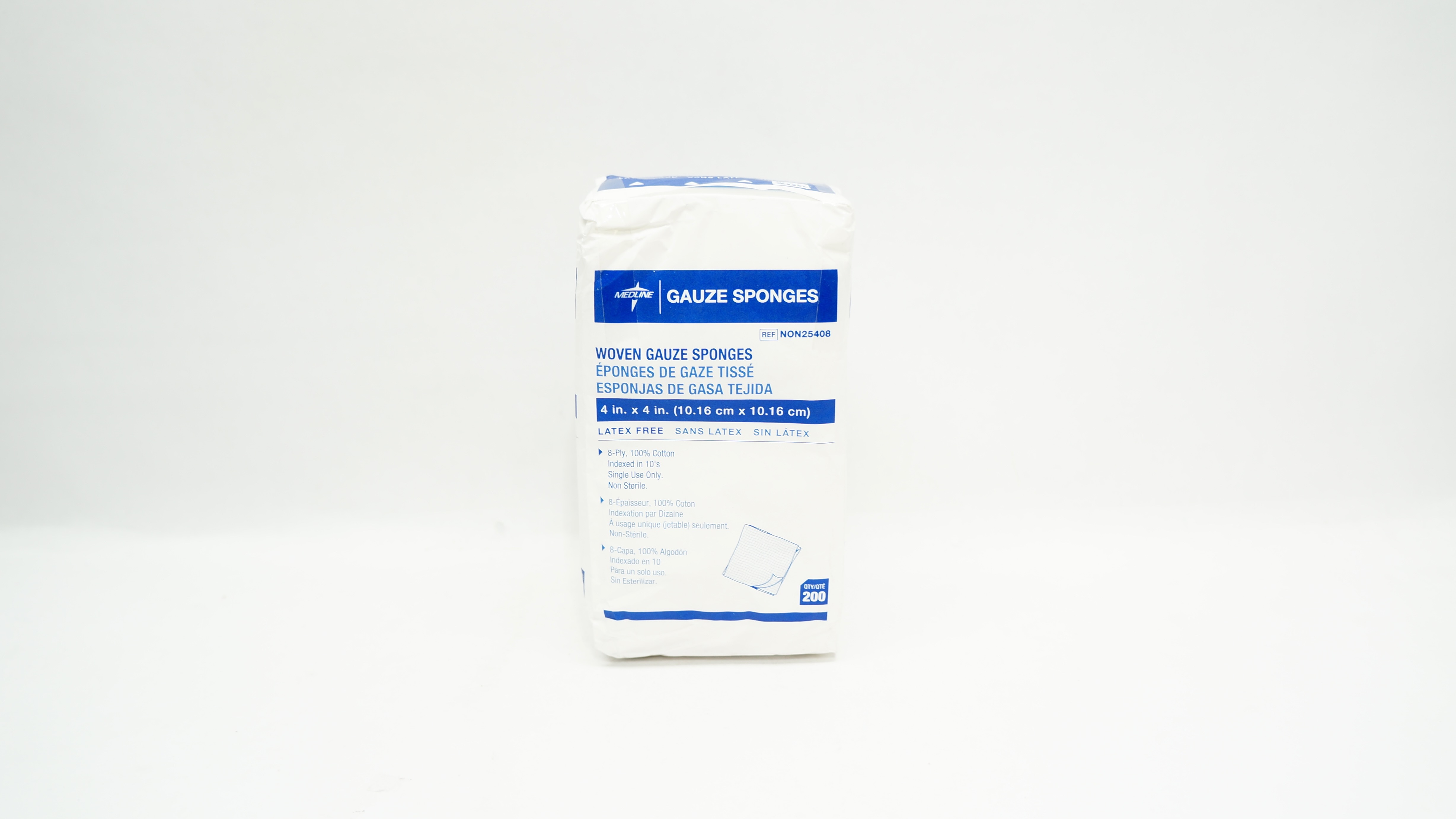 Medline NON25408 Woven Gauze Sponges 8-Ply, 4 x 4inch - Box of 200