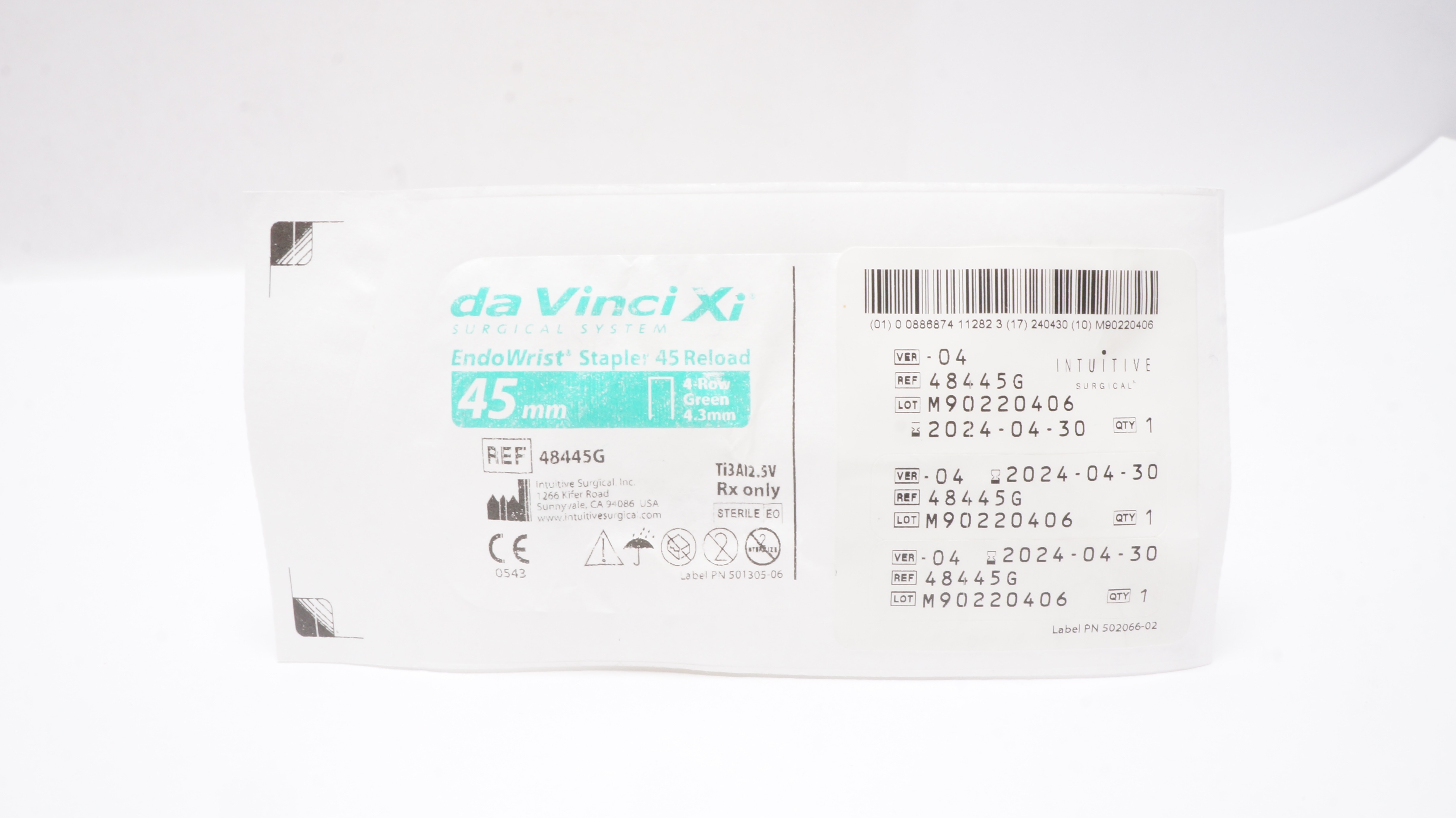 Intuitive 48445G daVinci Xi Endo Wrist Stapler 45 Reload Green 45mm 4-Row 4.3mm