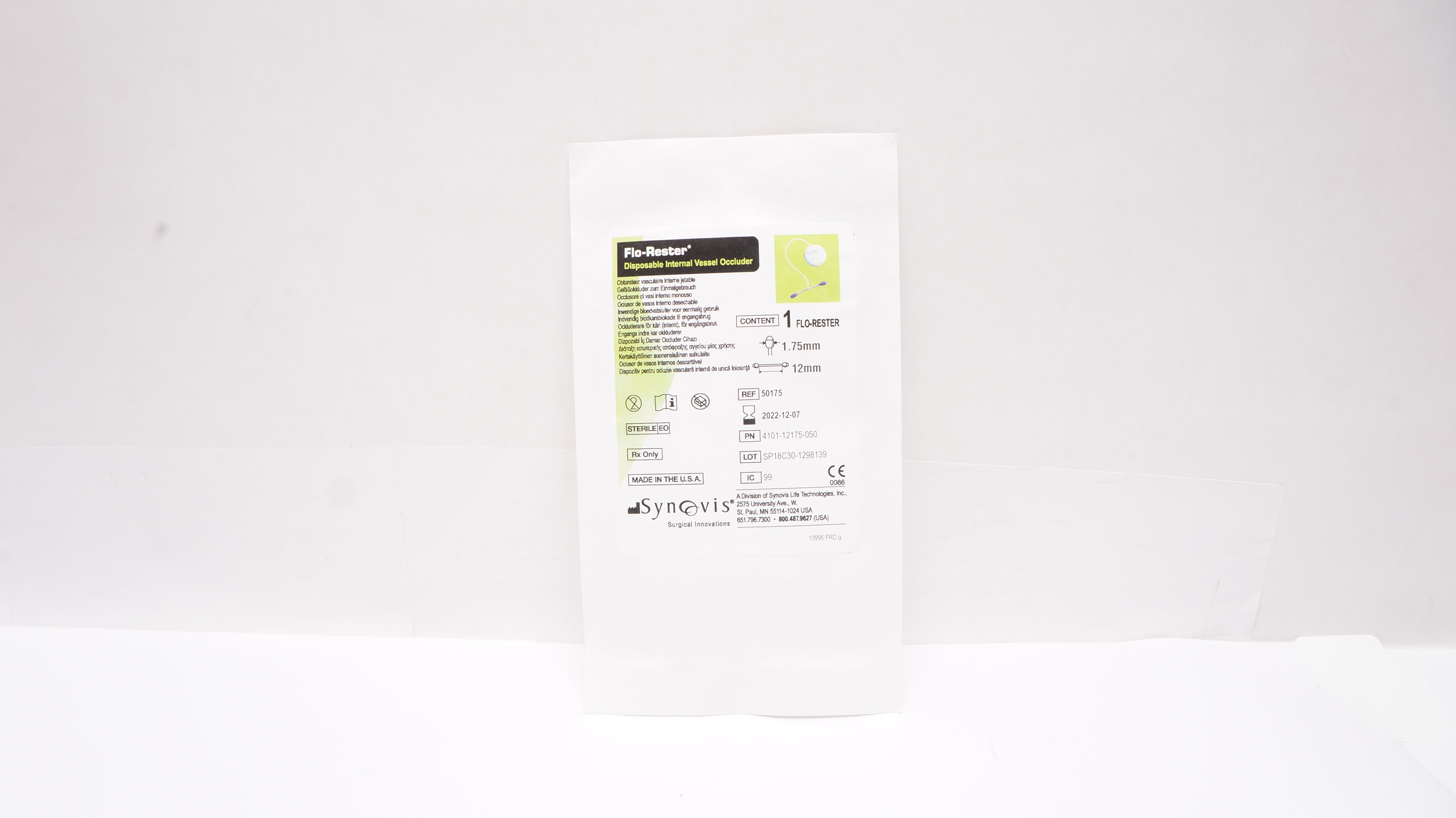 Synovis 50175 Flo-Rester Disposable Internal Vessel Occluder 1.75mm 12mm (x)