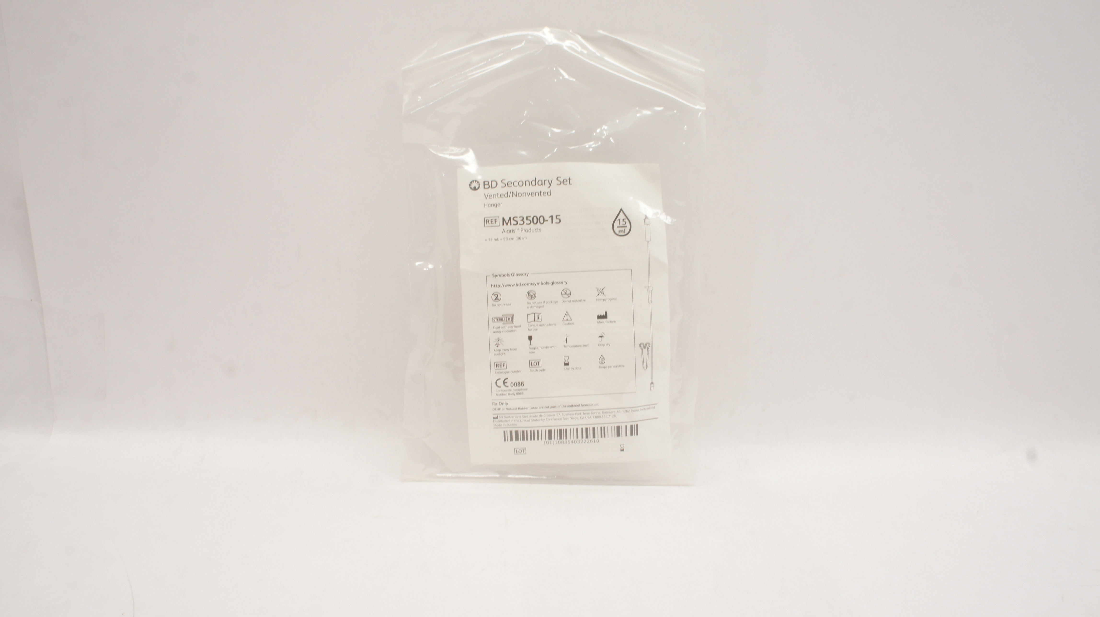 BD MS3500-15 Alaris Secondary Set Vented/Nonvented Hanger 15ml, 36inch