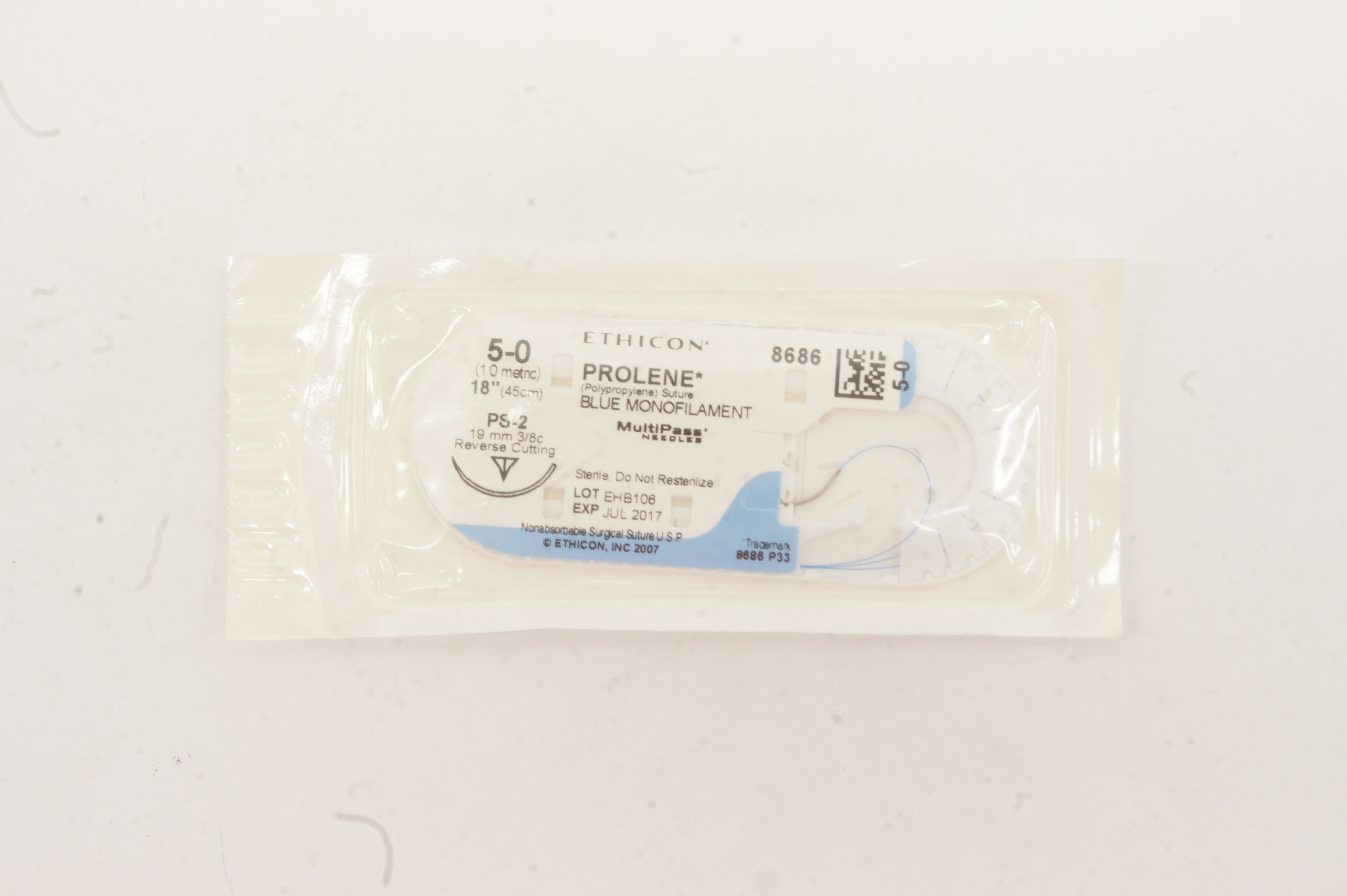 Ethicon 8686 5-0 PROLENE, PS-2 19mm 3/8c Reverse Cutting, 18 (x)