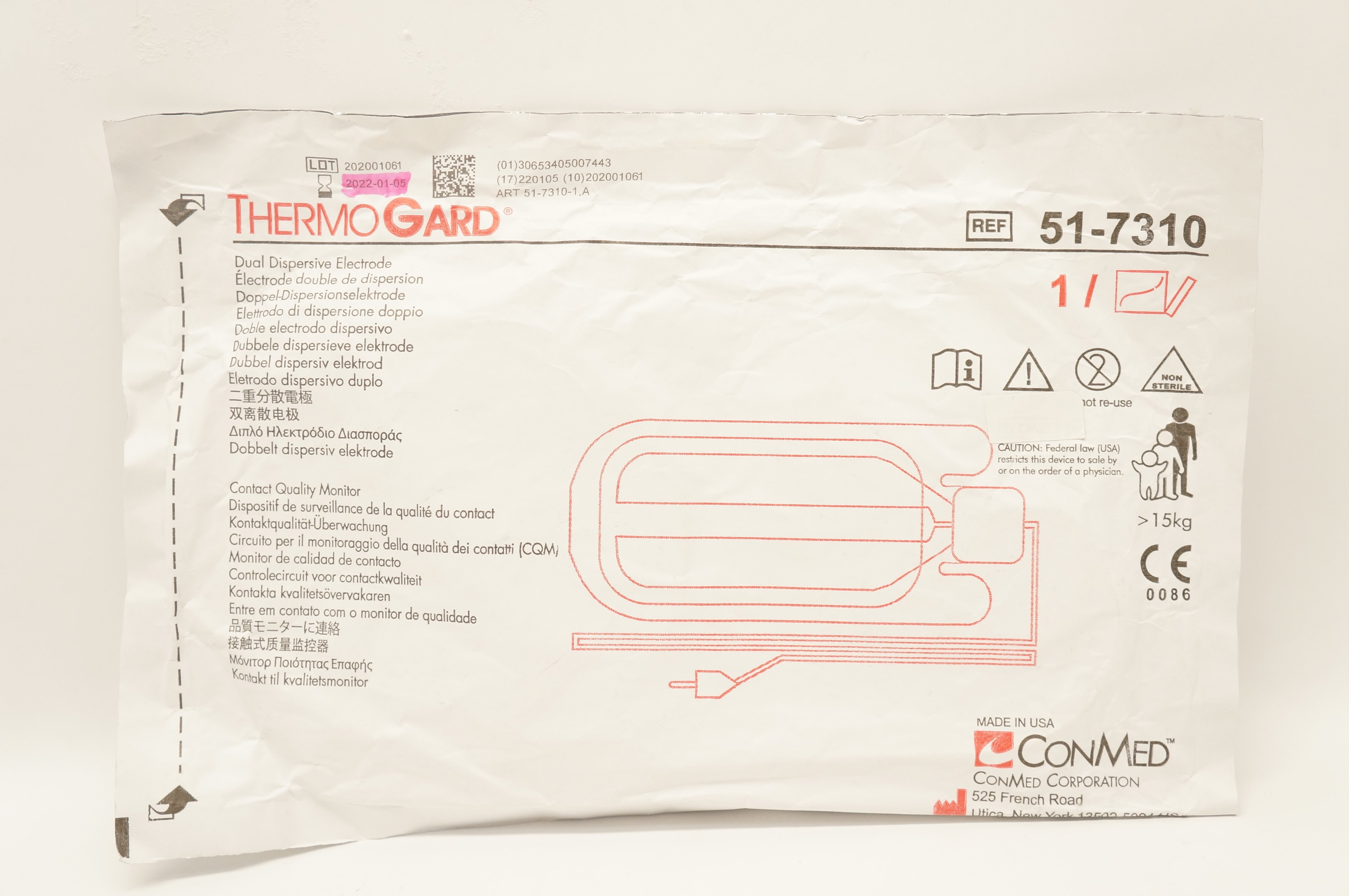 ConMed 51-7310 ThermoGard Dual Dispersive Electrode >15kg (x)
