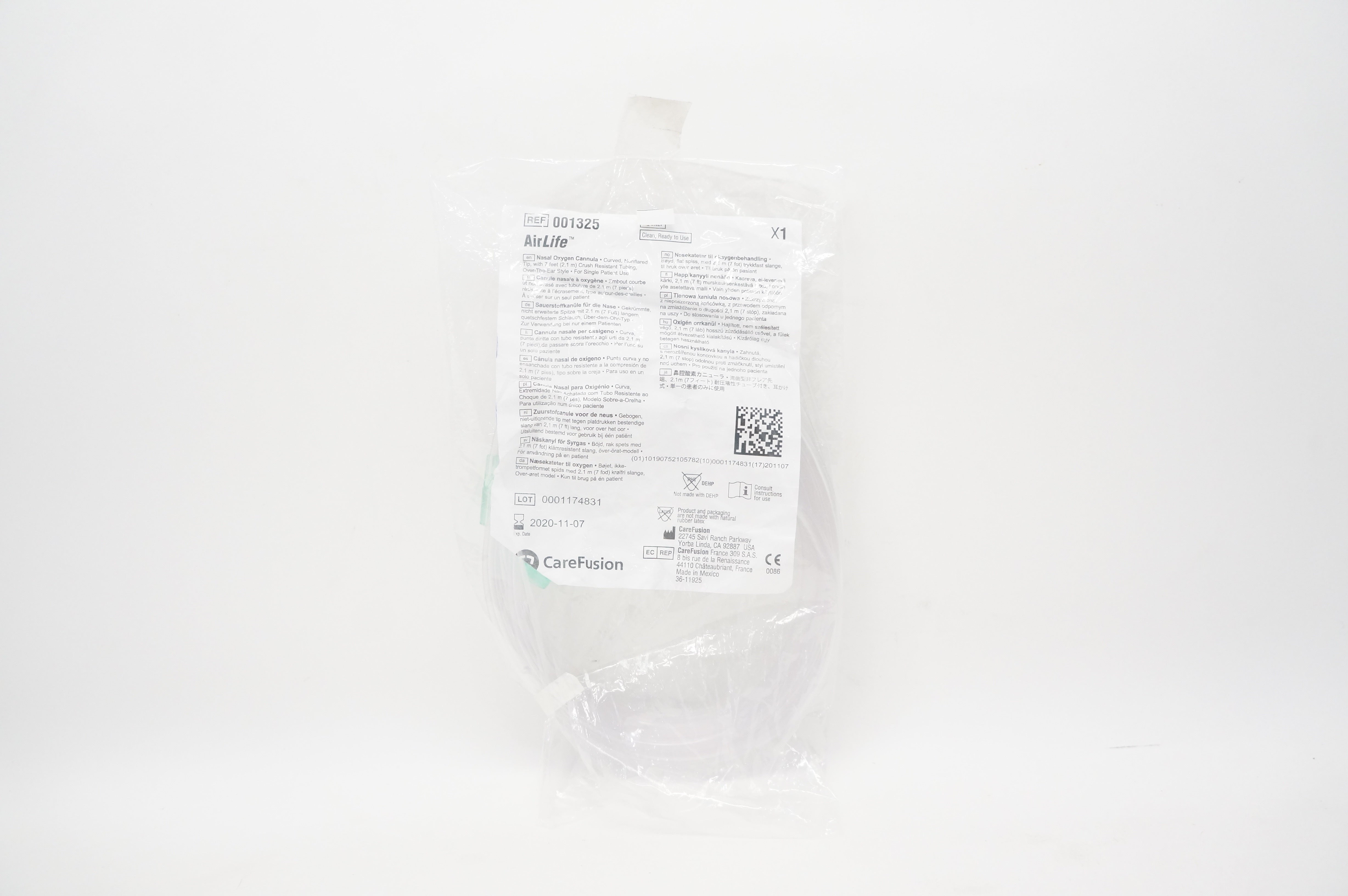 CareFusion 001325 AirLife Nasal Oxygen Cannula with Crush Resistant Tubing 7'(x)