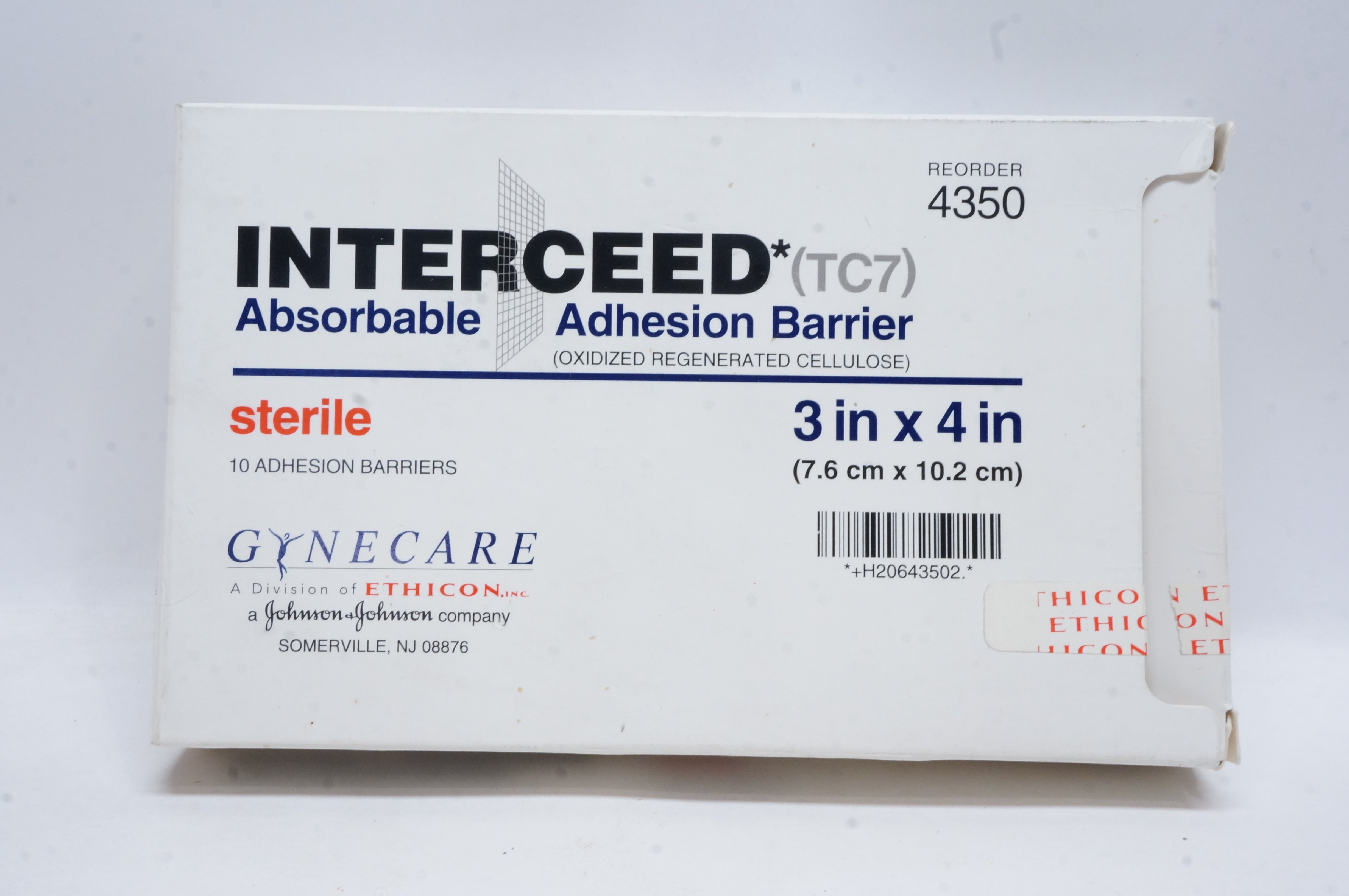 Gynecare 4350 Interceed Absorbable Adhesion Barrier 3inch x 4inch (x) - Box of 2