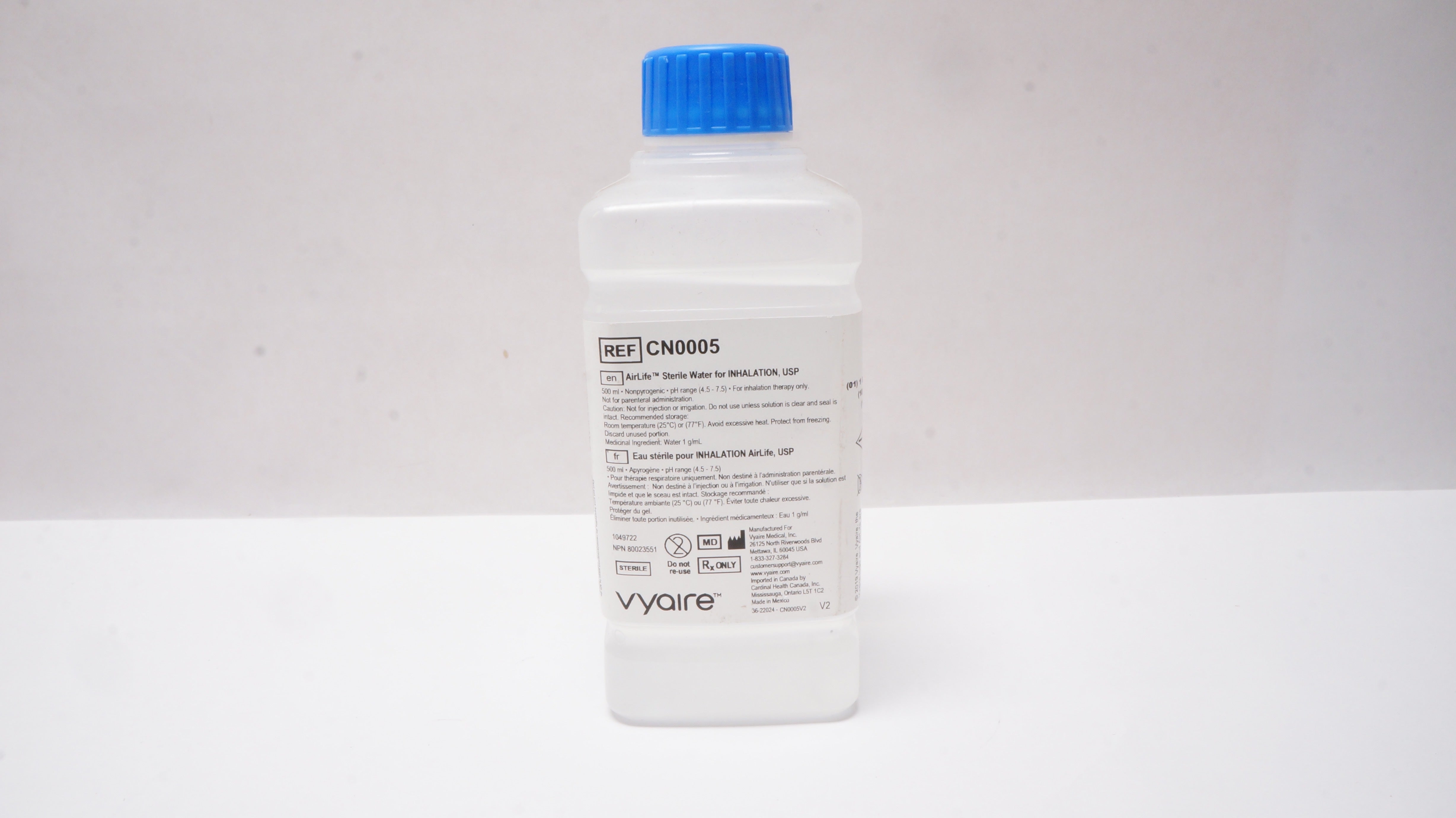 Vyaire CN0005 AirLife Sterile Water for Inhalation, USP 500mL (x)