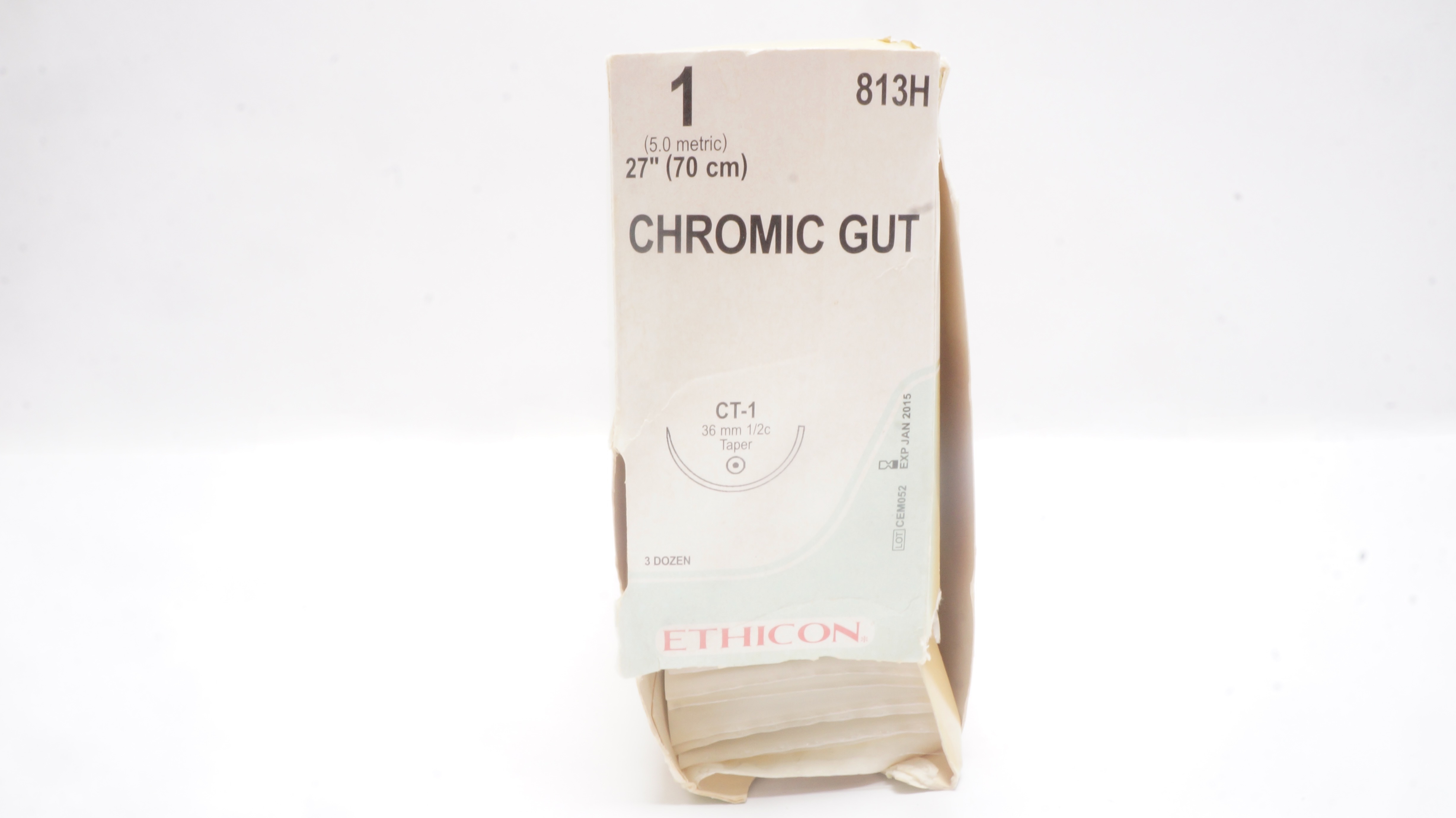 Ethicon 813H 1 Chromic Gut, CT-1, 36mm 1/2c Taper, 27inch (x) - Box of 36