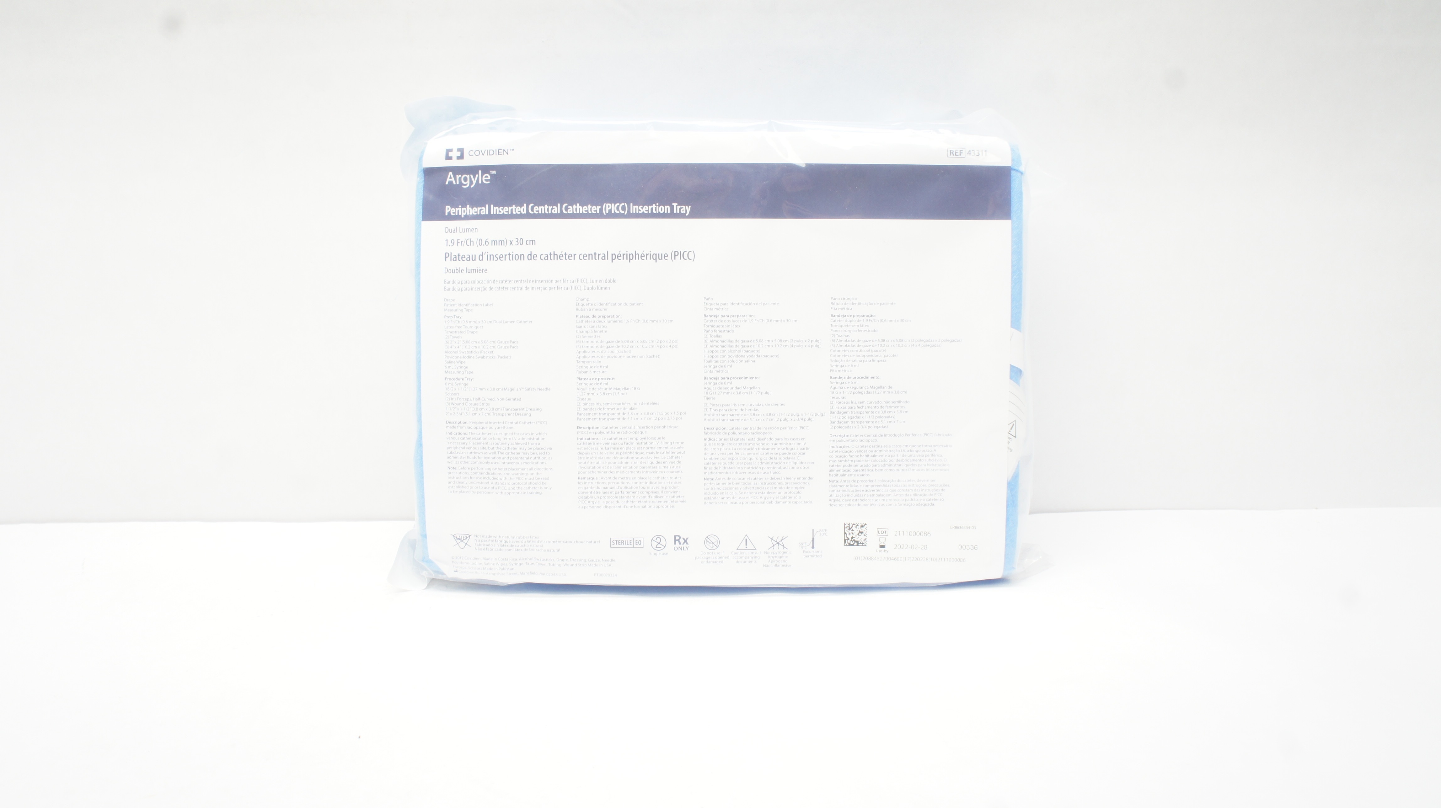 Covidien 43311 Argyle (PICC) Insertion Tray Dual Lumen 1.9Fr/Ch x 30cm (x)