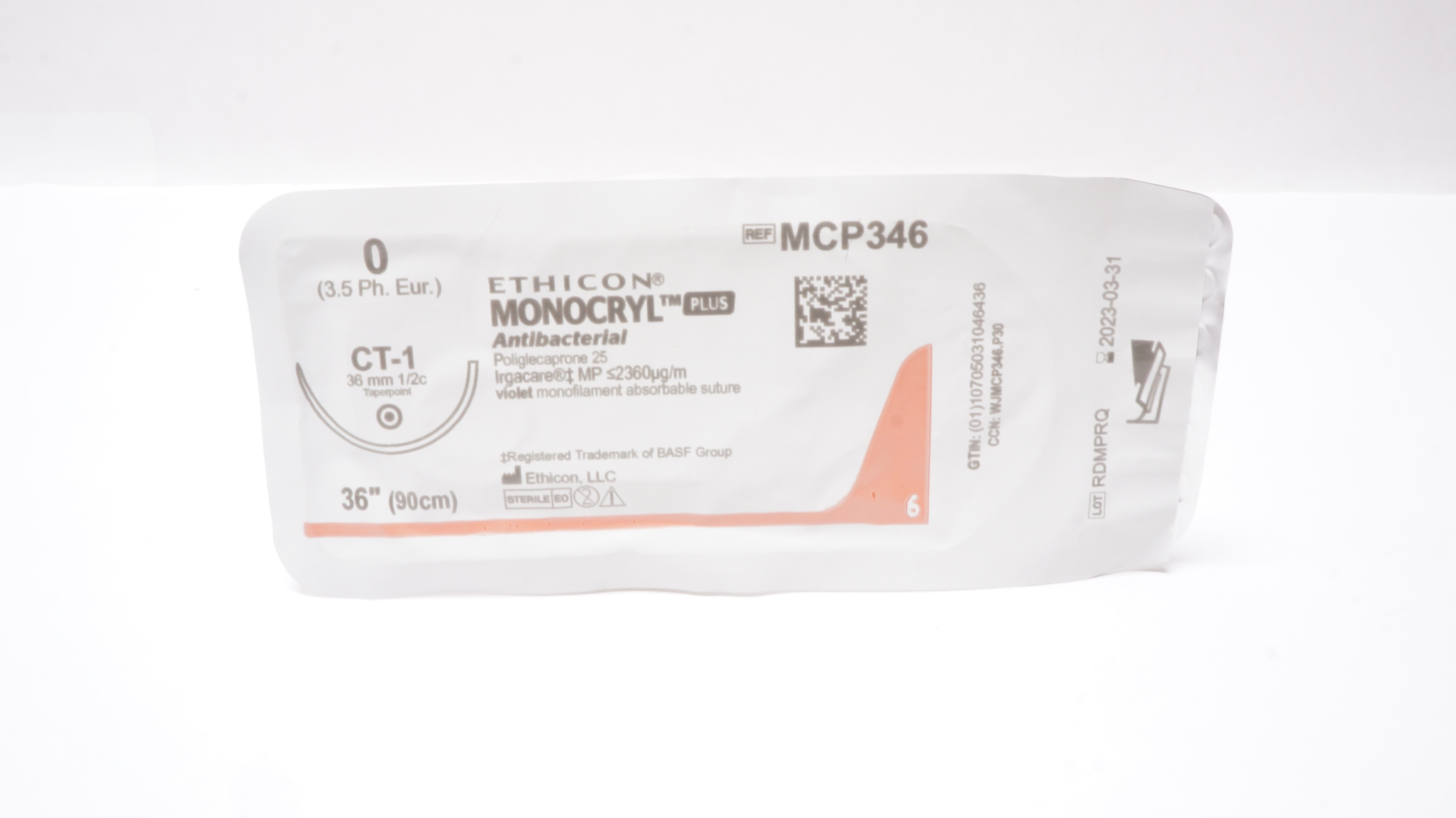 Ethicon MCP346 0 MONOCRYL Plus Stre CT-1 36mm 1/2c Taper 36inch (x)