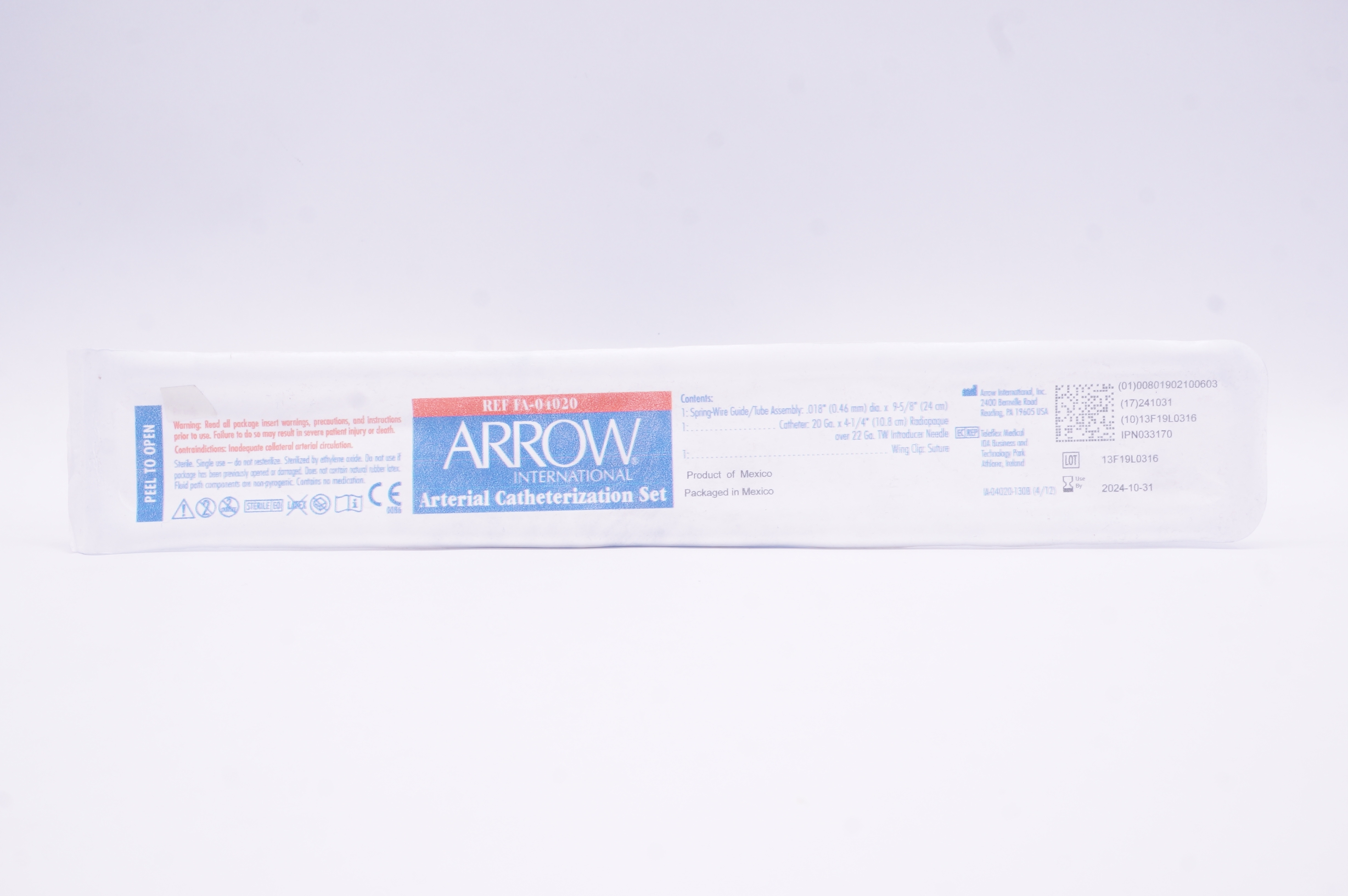 Arrow FA-04020 Arterial Catheterization Set 20 Ga. x 4-1/4inch